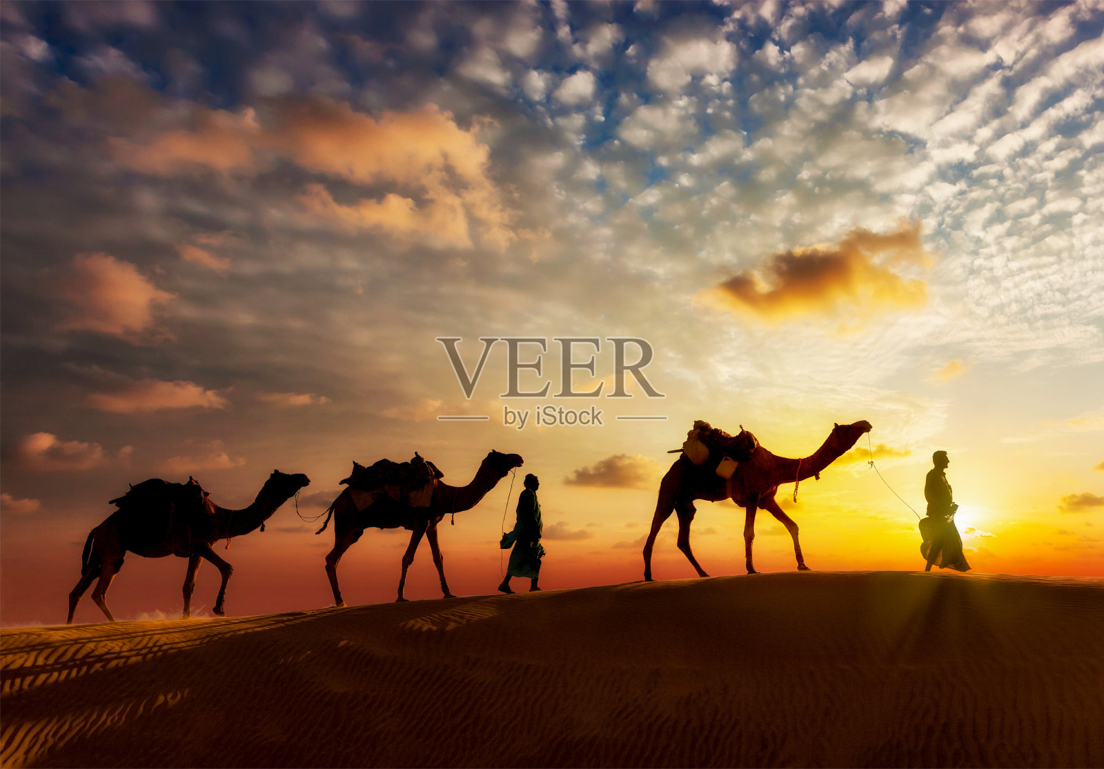两个骑骆驼的人在塔尔的沙丘上骑着骆驼照片摄影图片
