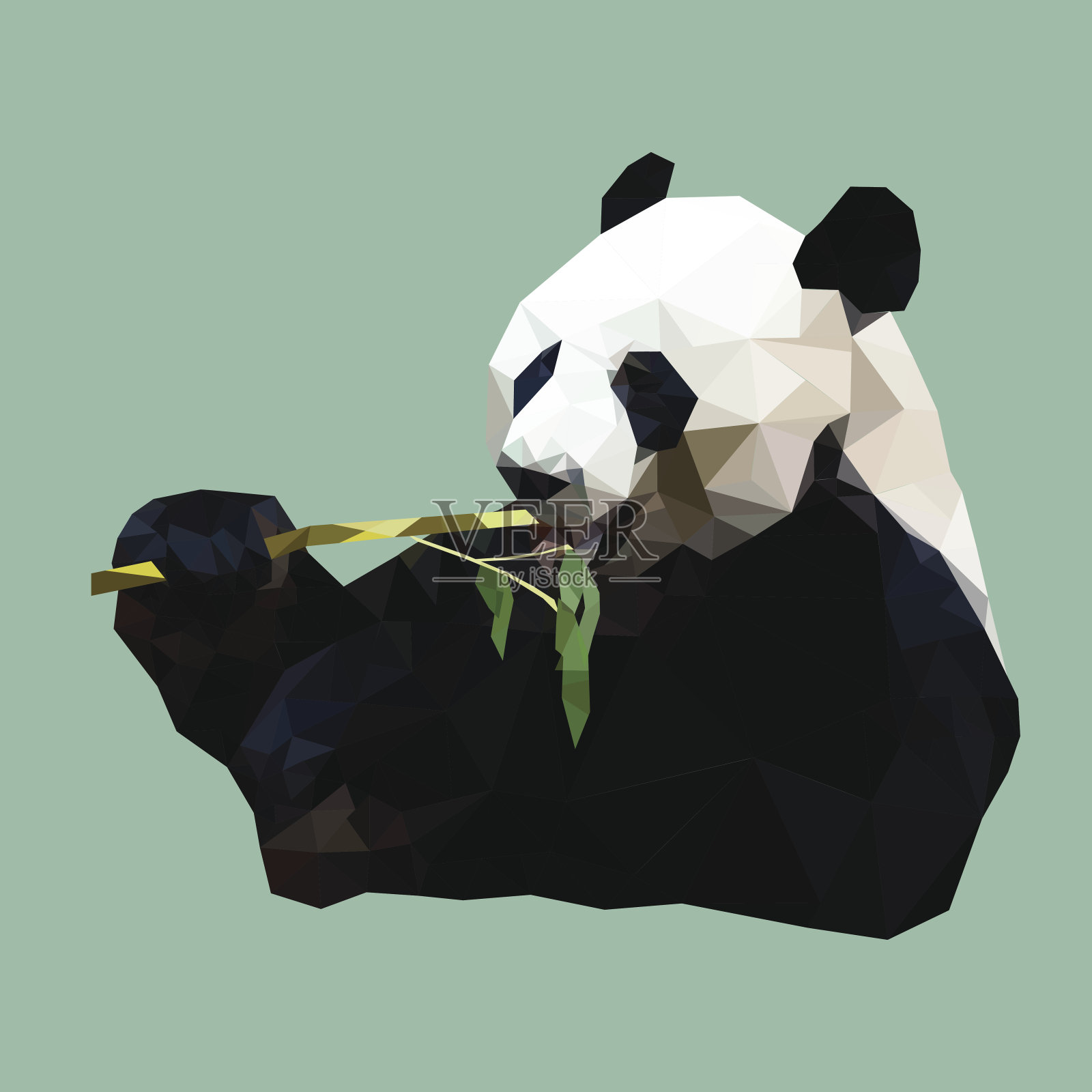 多边形大熊猫吃竹子，多边形动物，矢量插图设计元素图片
