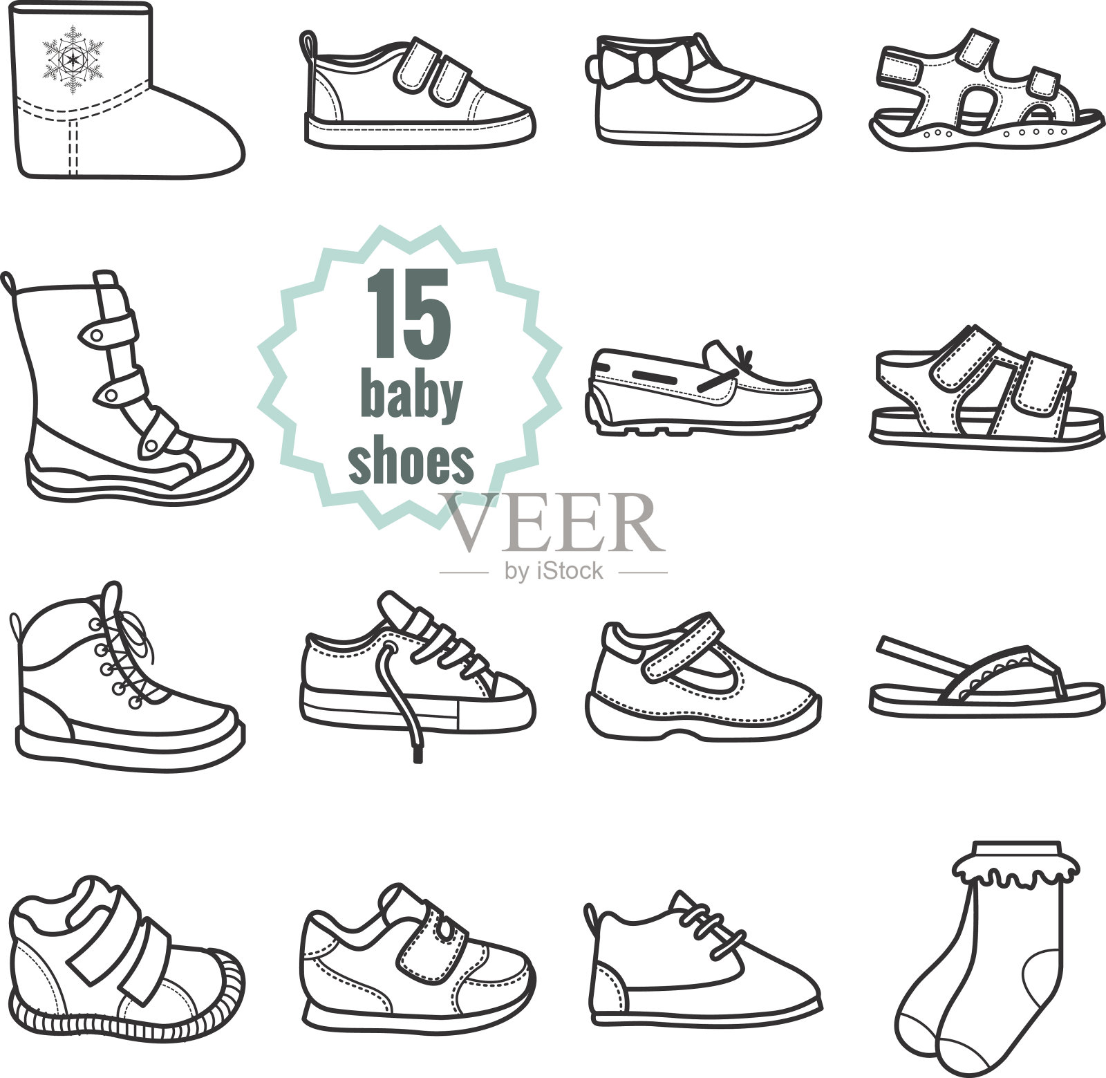 婴儿鞋图标集。夏天和冬天的鞋子。插画图片素材