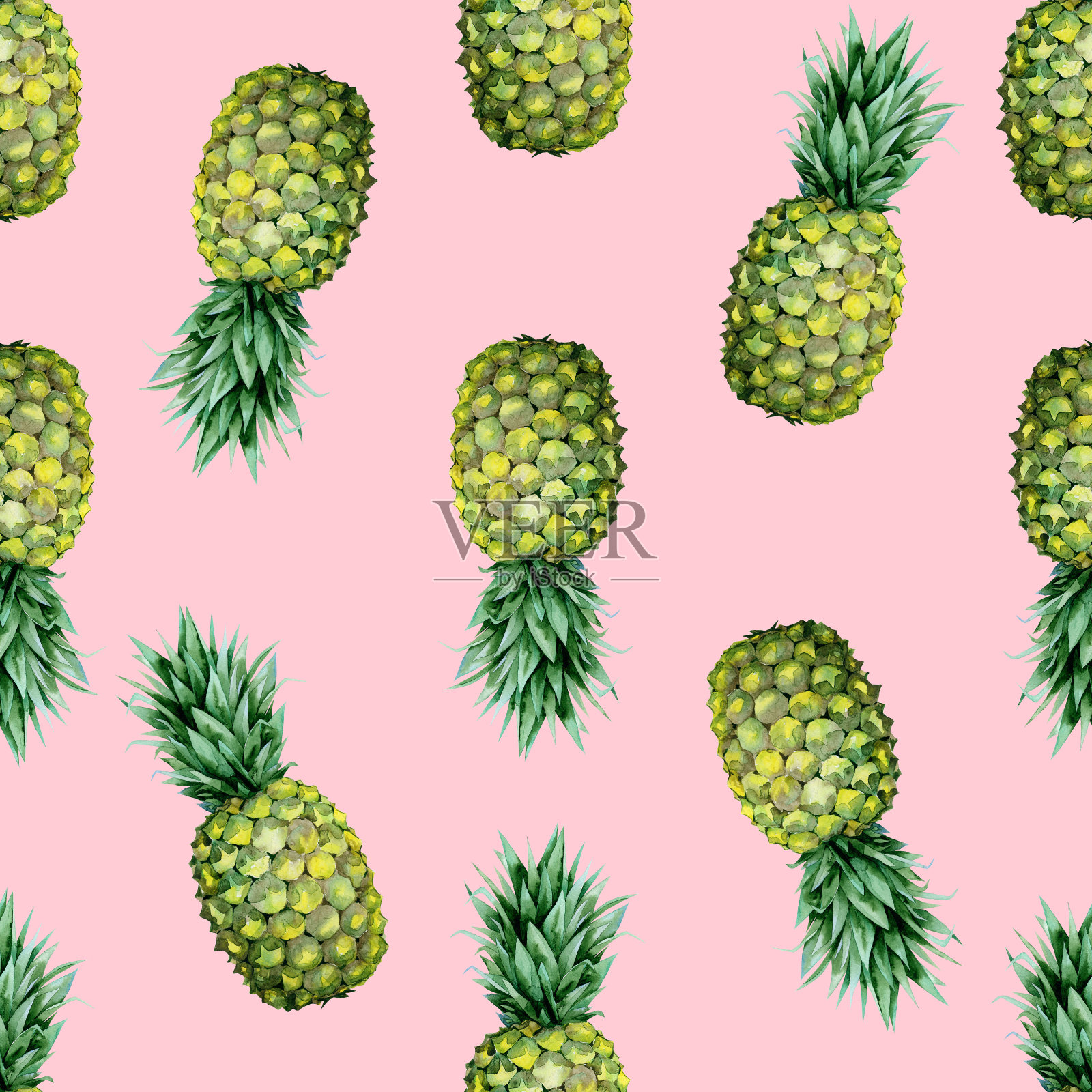 无缝水彩菠萝水果插图。插画图片素材