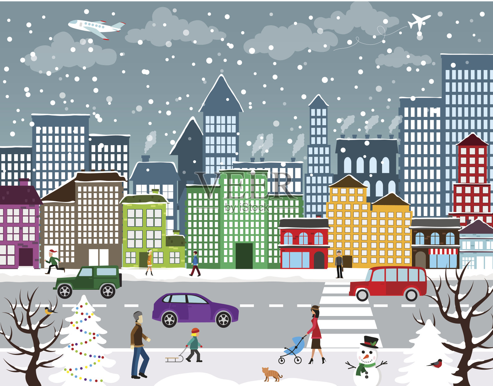冬天的城市景观插画图片素材