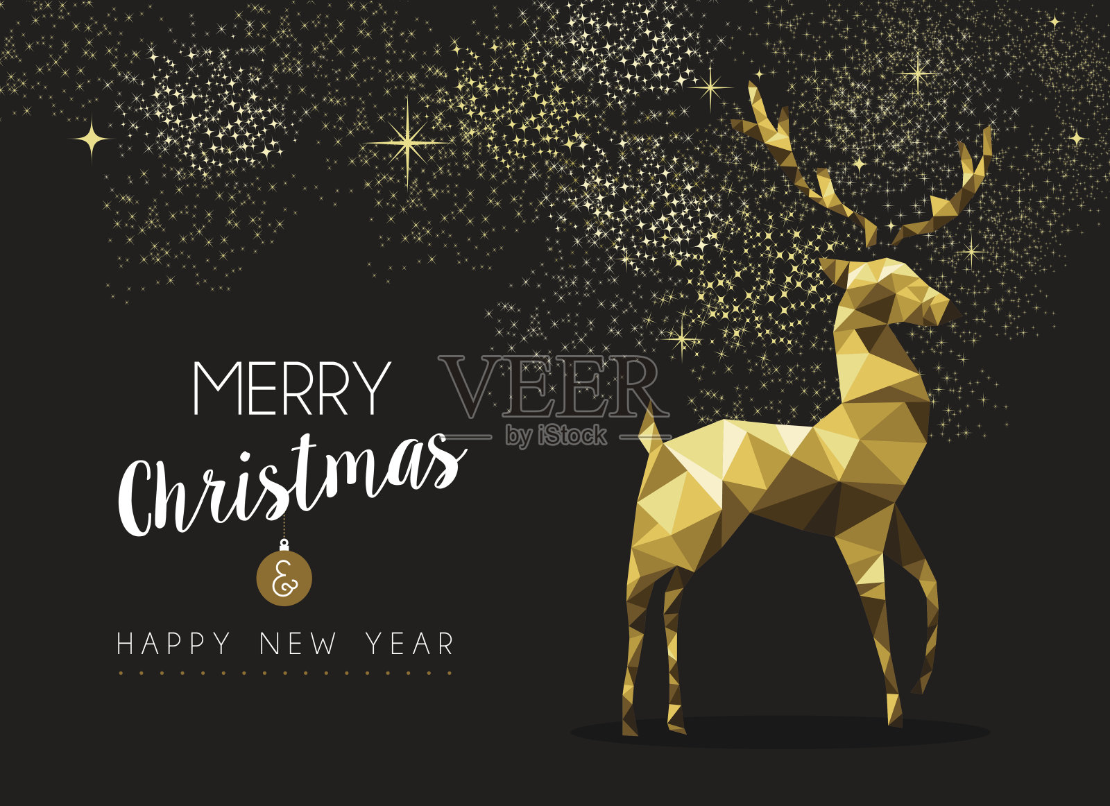 圣诞快乐新年快乐金鹿折纸插画图片素材