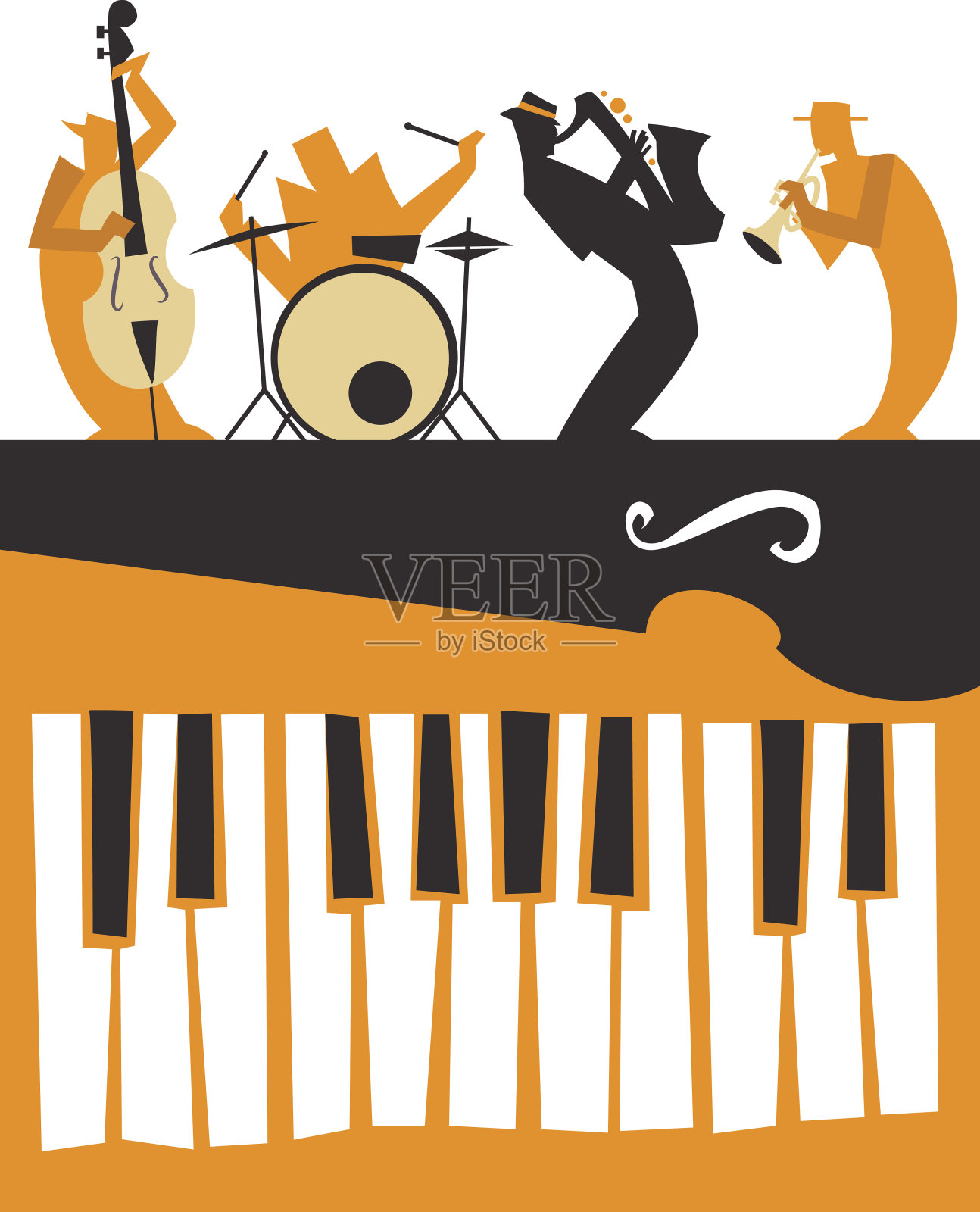 爵士乐手用键盘剪影插画图片素材