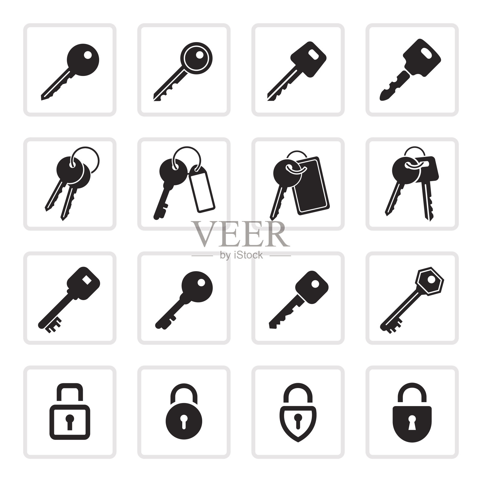 锁和键图标和符号。设计元素图片
