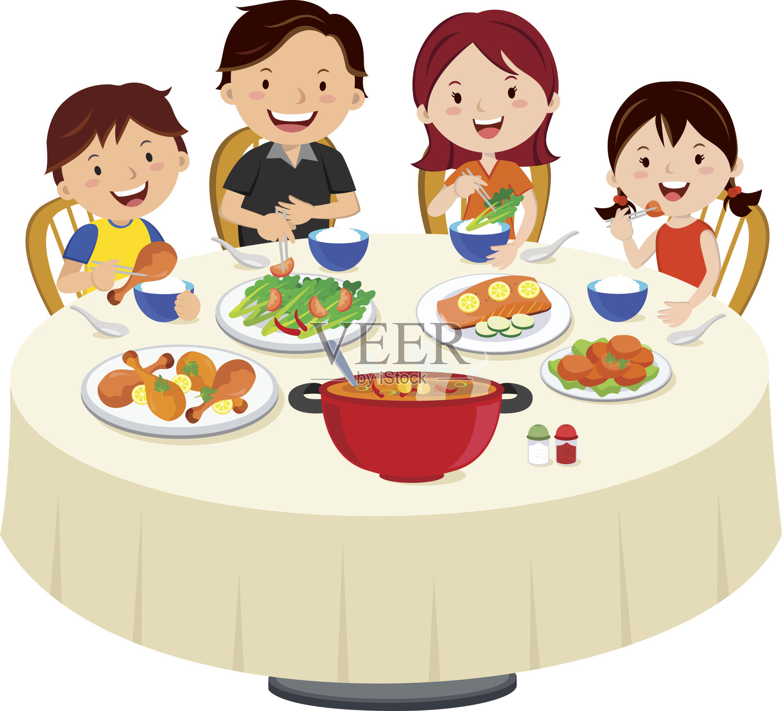 家人吃晚饭。家庭聚餐孤立。插画图片素材