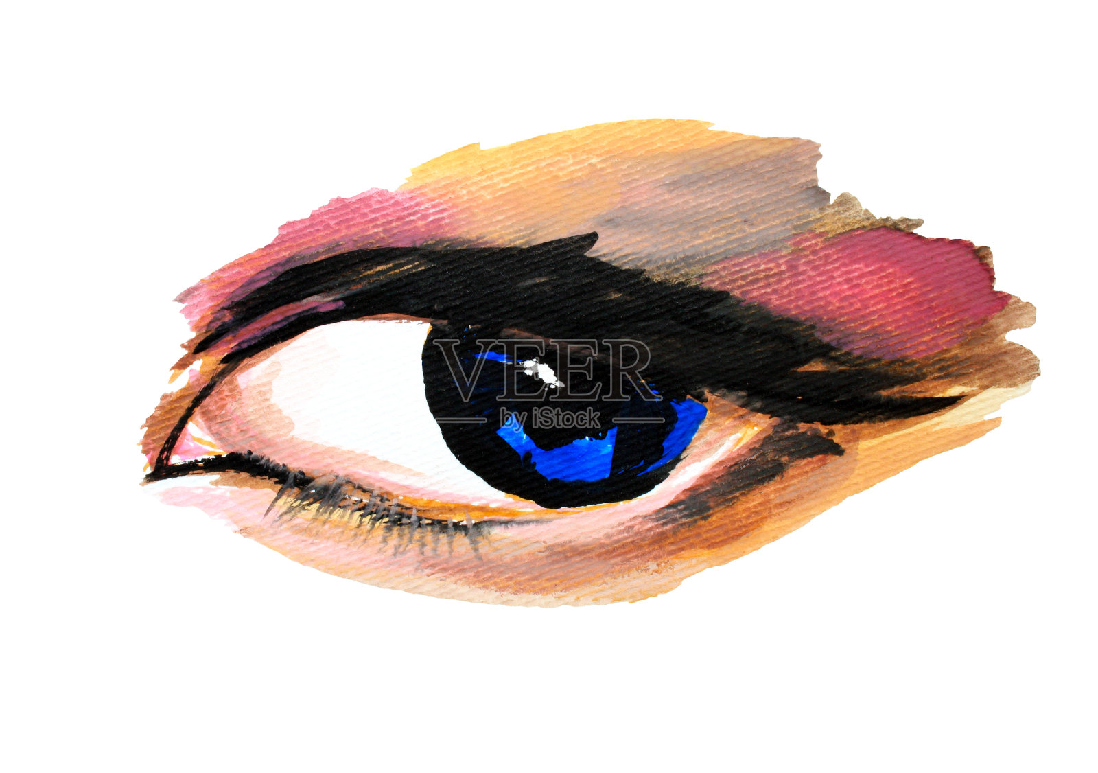 水彩蓝眼睛和多种颜色的化妆插画图片素材