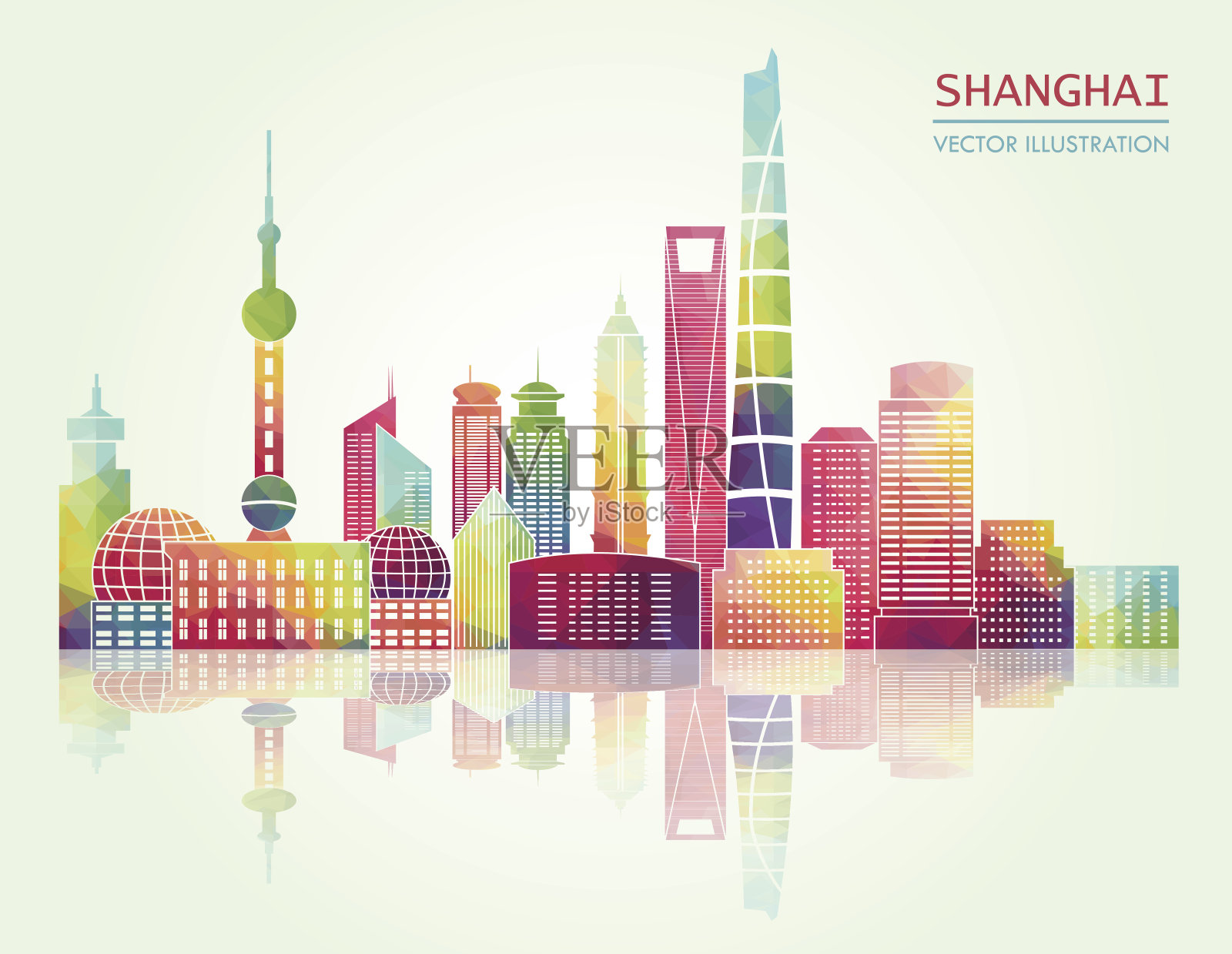 上海的天际线。矢量图插画图片素材