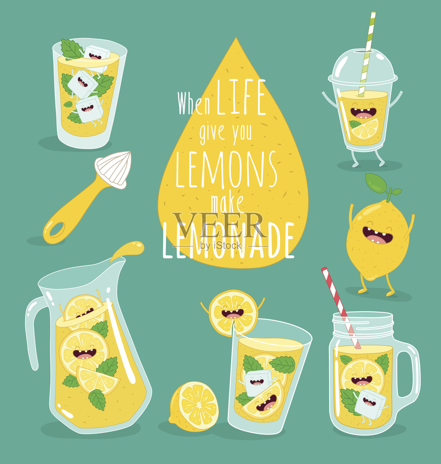 有趣的柠檬水插画图片素材