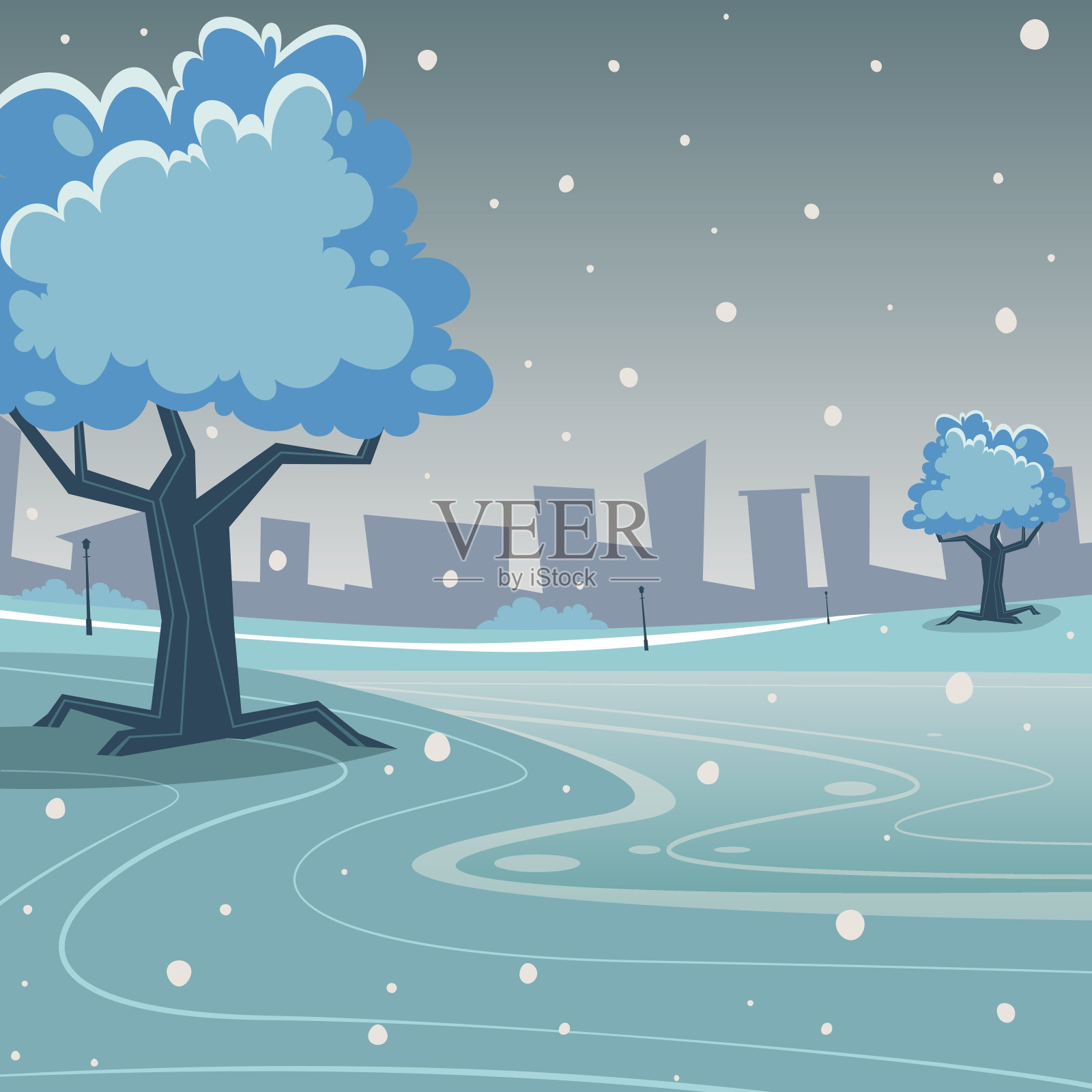 冬天的公园插画图片素材