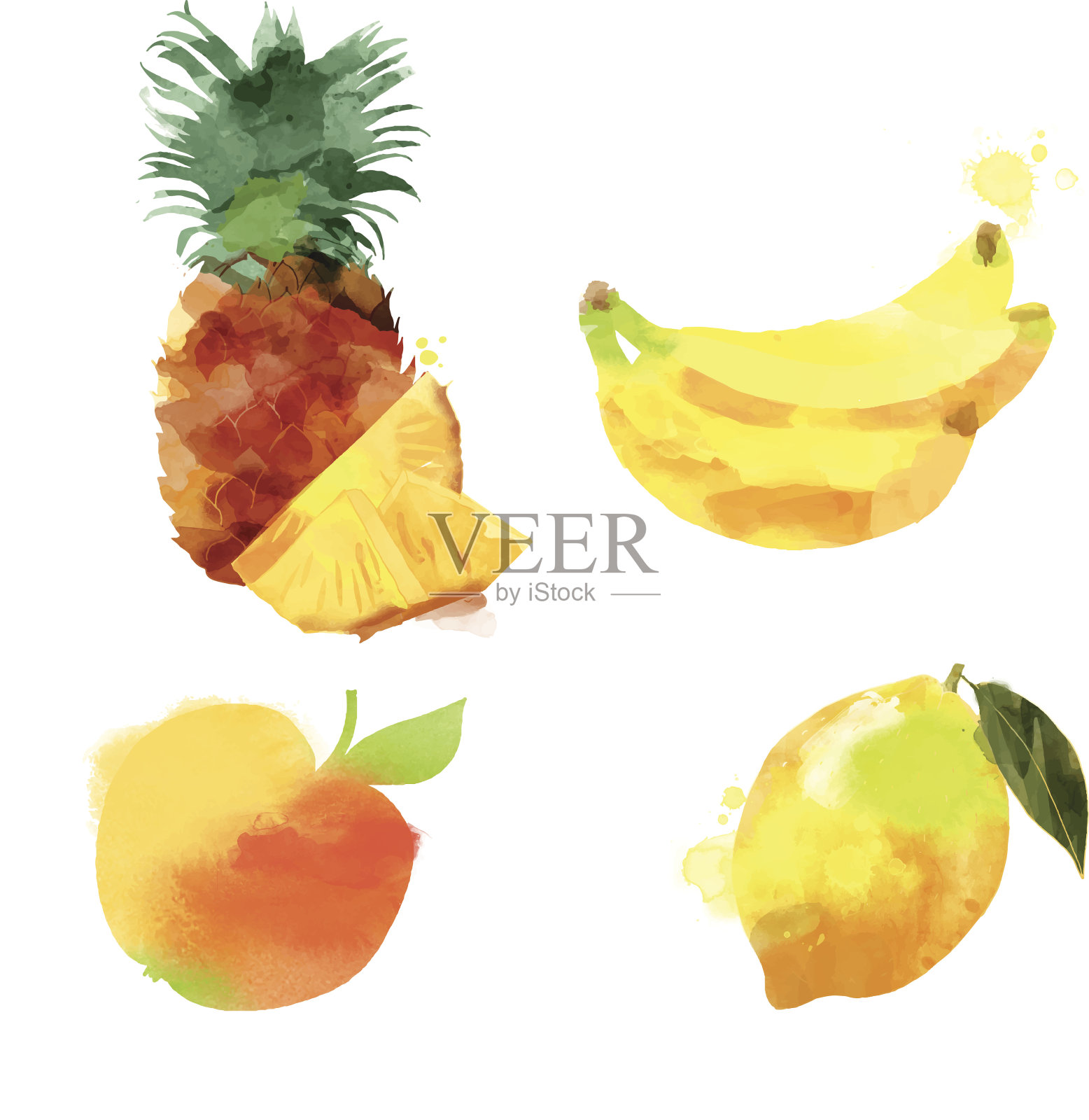 菠萝，香蕉，苹果，柠檬设计元素图片
