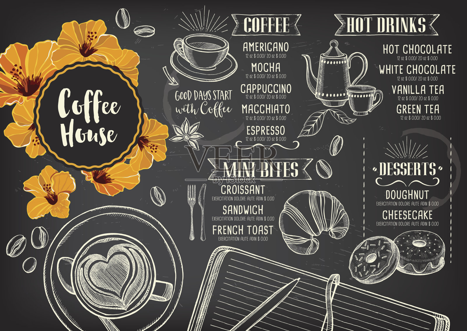 咖啡咖啡菜单，模板设计。插画图片素材