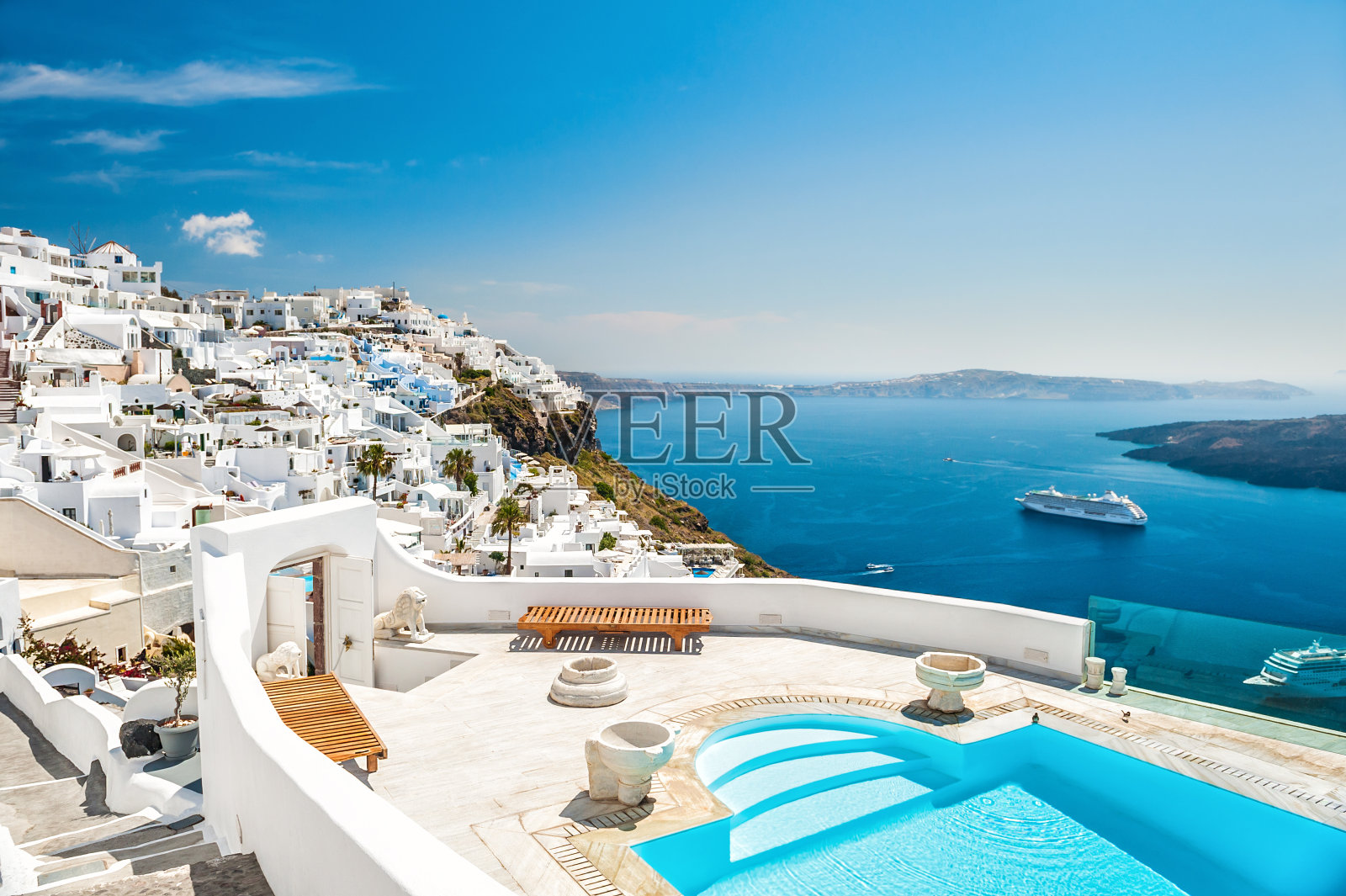 希腊圣托里尼岛的白色建筑照片摄影图片
