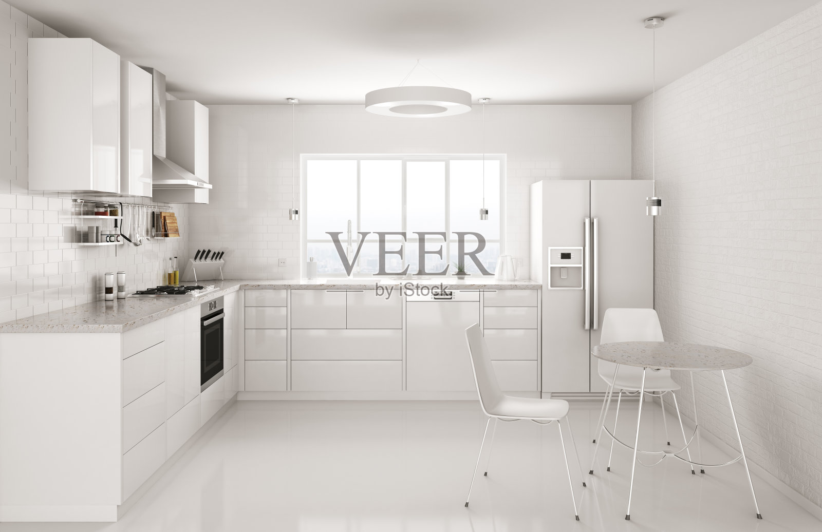 现代白色厨房室内3d渲染照片摄影图片