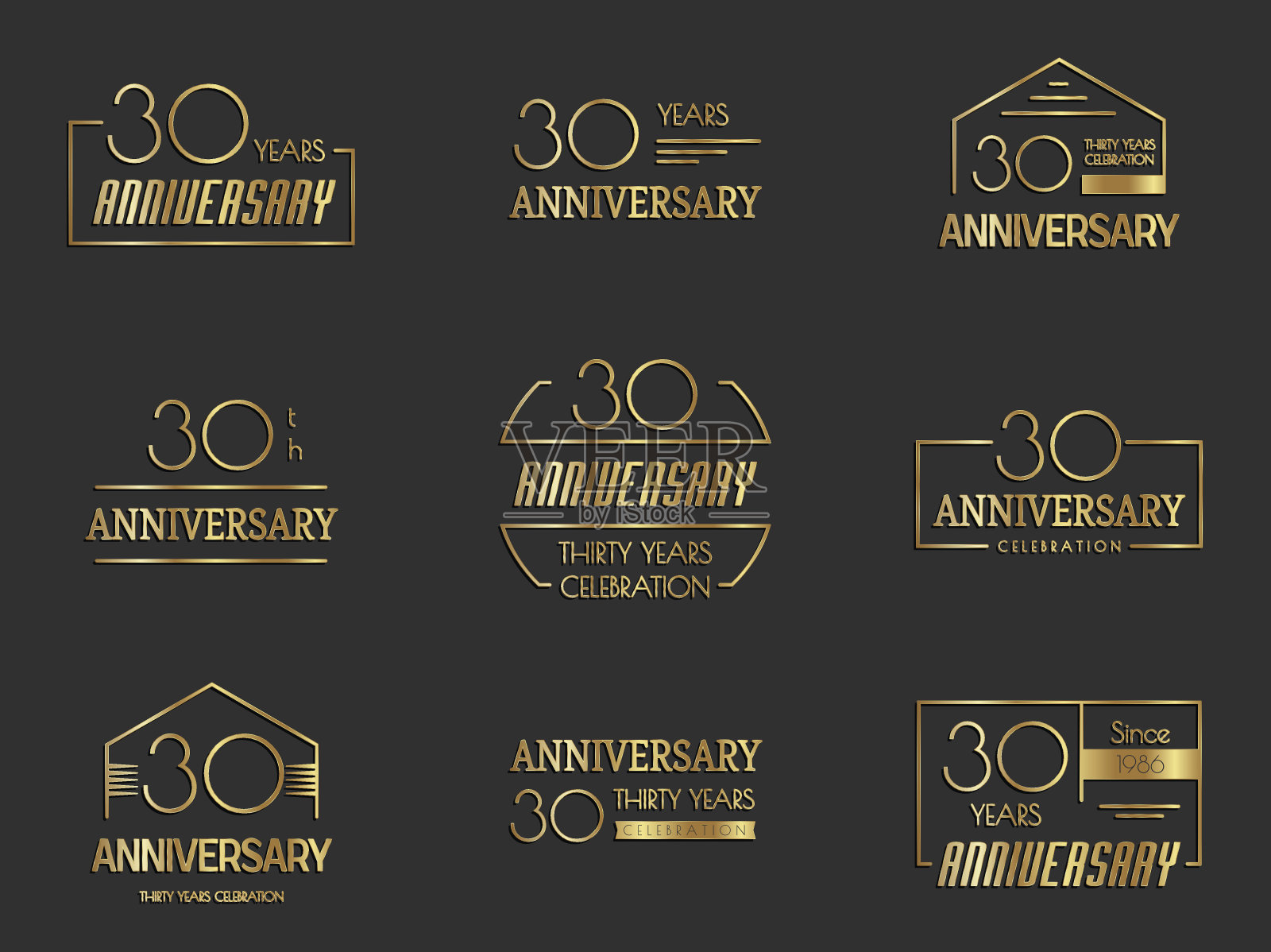 三十年纪念庆祝标志系列。30周年的标志。插画图片素材