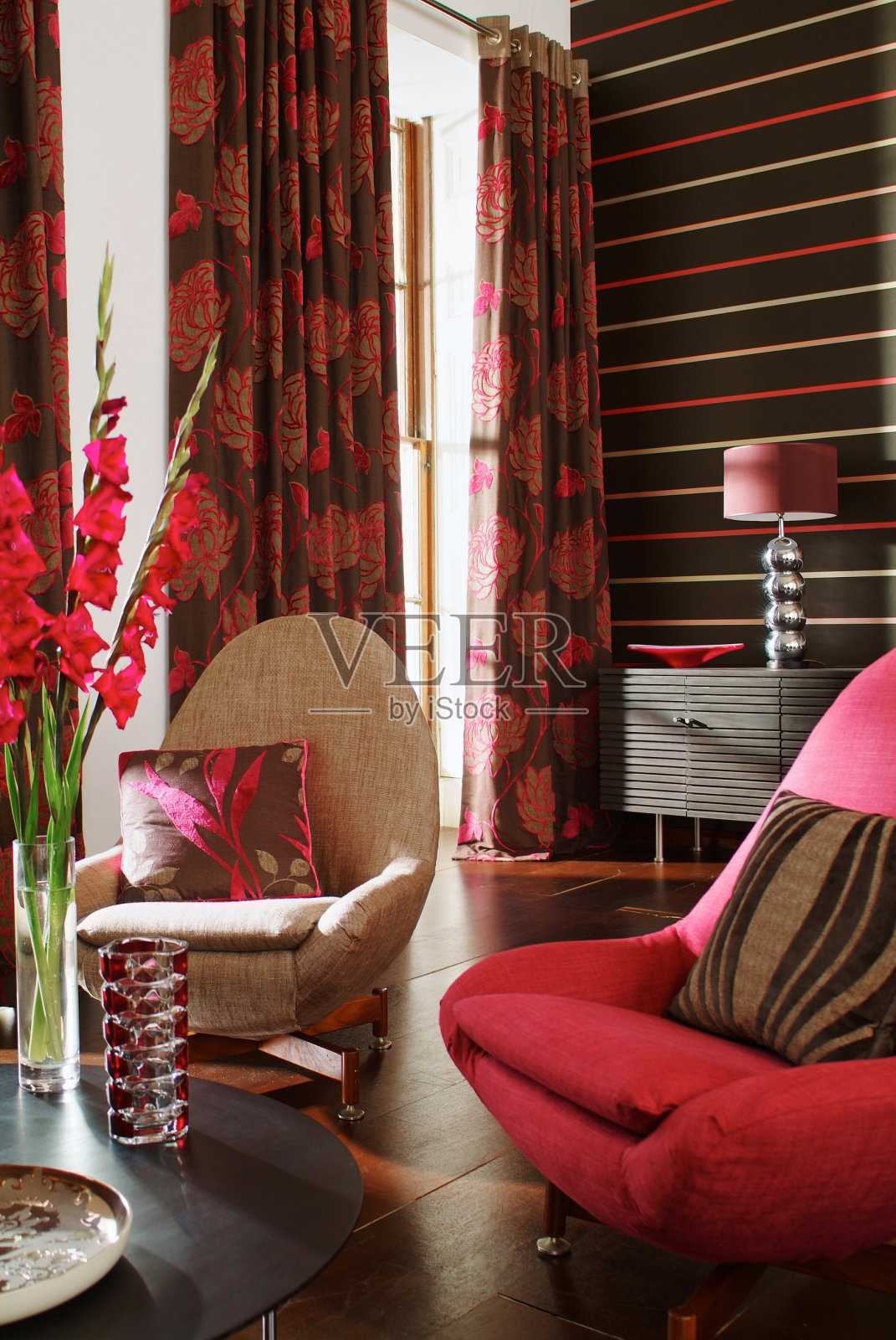 室内时尚的椅子在色彩缤纷的客厅照片摄影图片