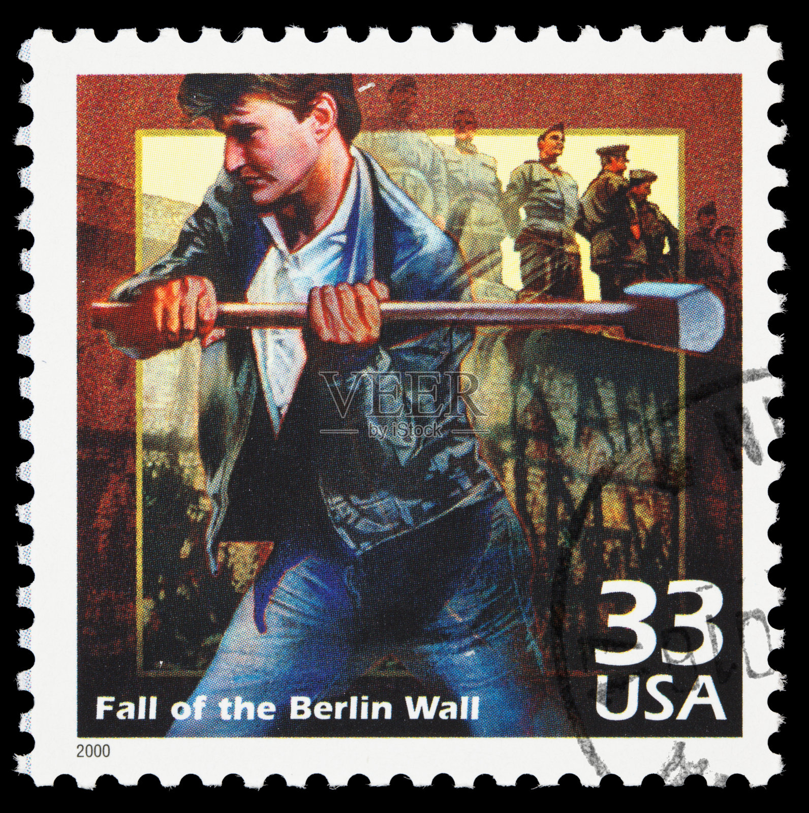 柏林墙倒塌的邮票照片摄影图片