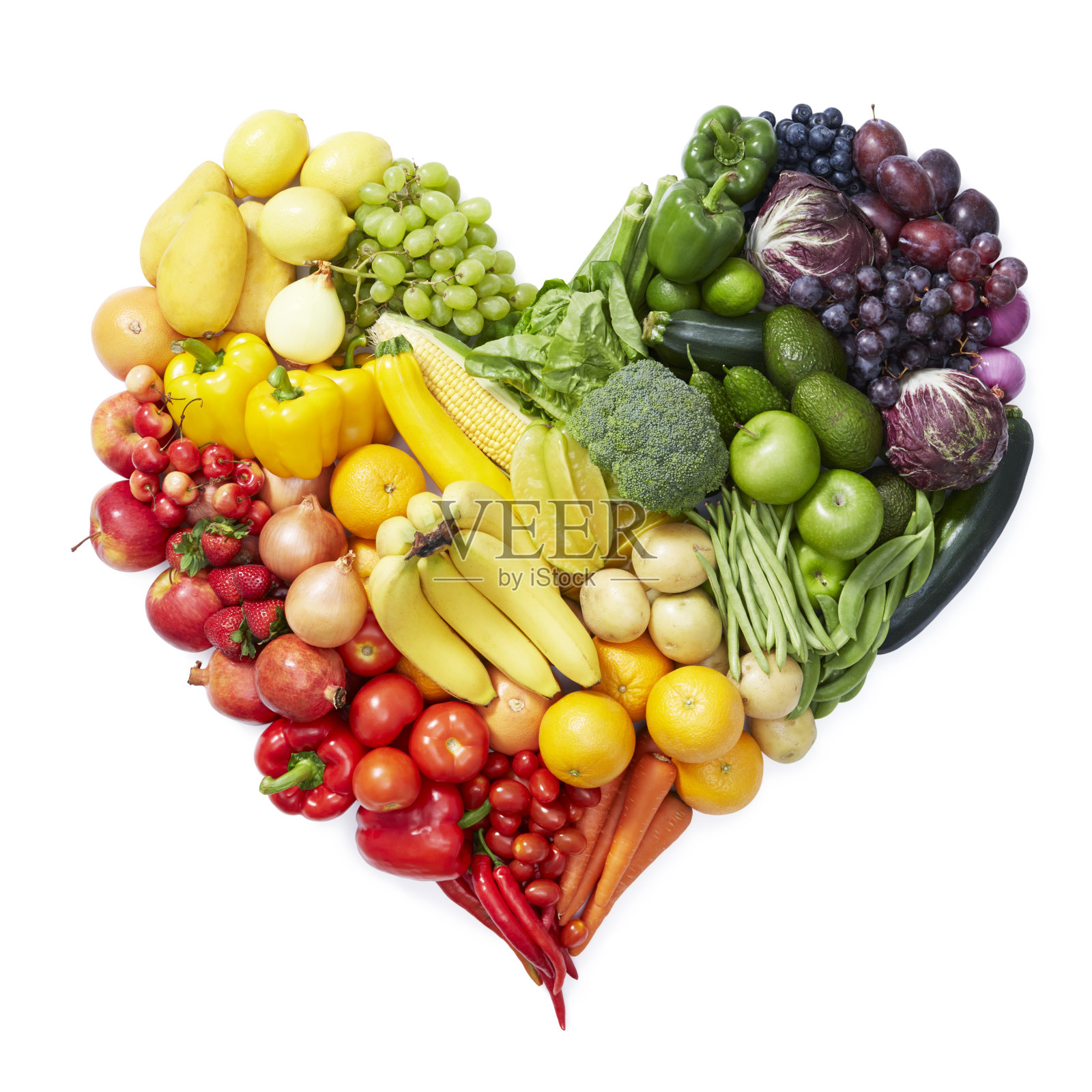 各种水果和蔬菜形成心形照片摄影图片