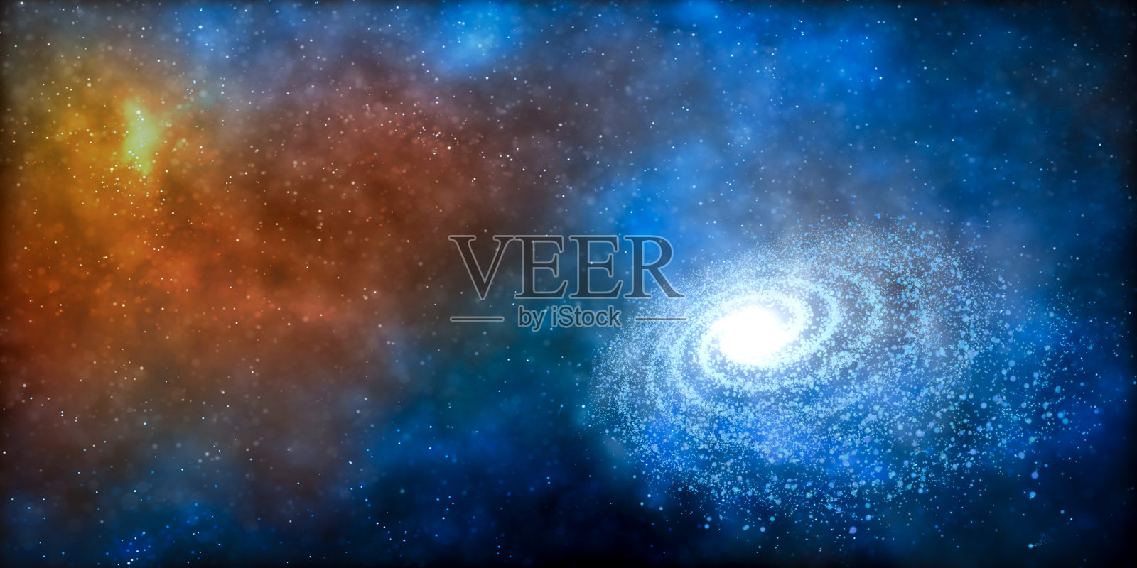 宇宙中五颜六色的星云和螺旋星系。空间背景。照片摄影图片
