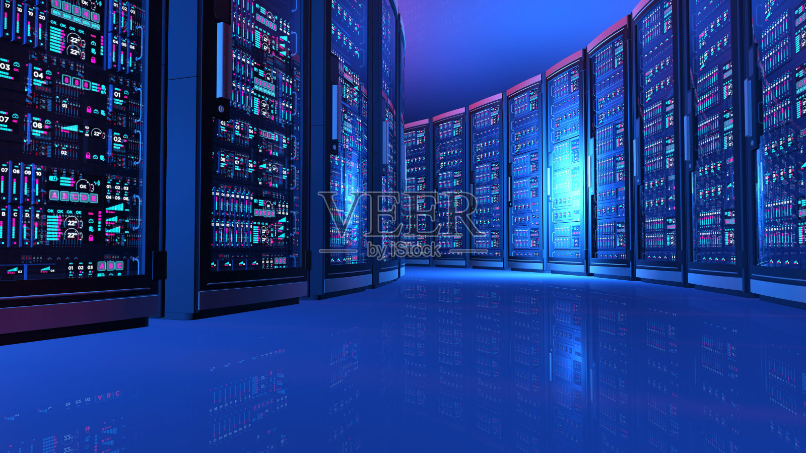 未来服务器室的网络计算机细节，蓝光照片摄影图片
