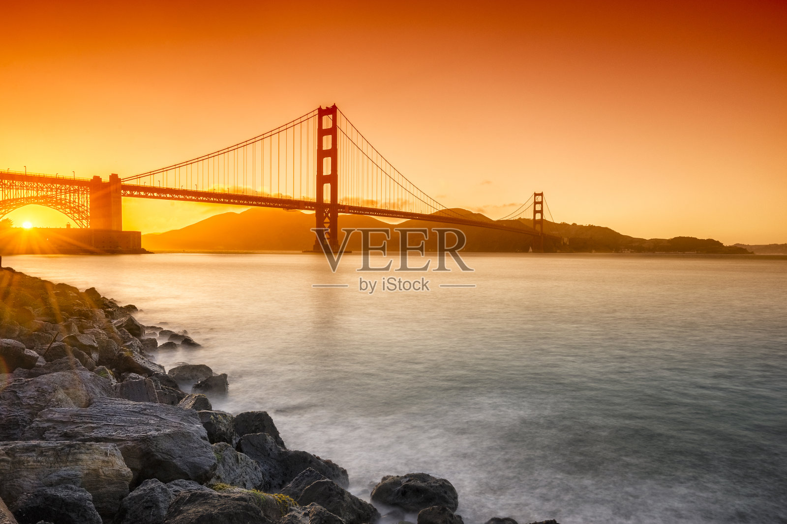 日落时旧金山的金门大桥照片摄影图片