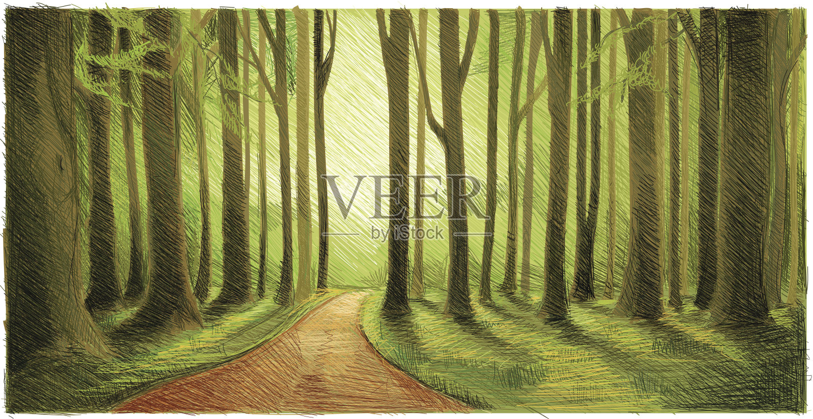 绿色森林散步插画图片素材