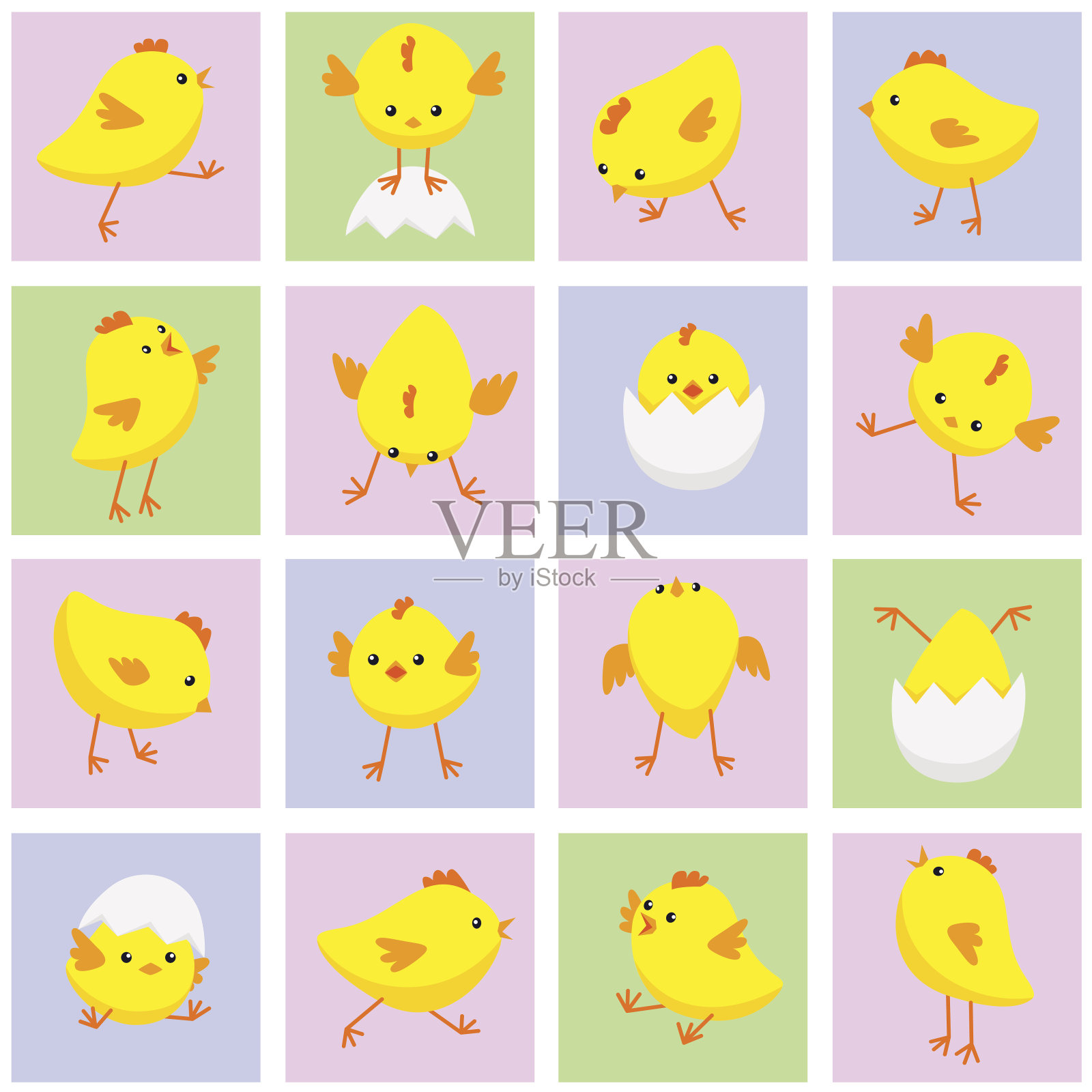 无缝东方模式与鸡在各种姿势插画图片素材