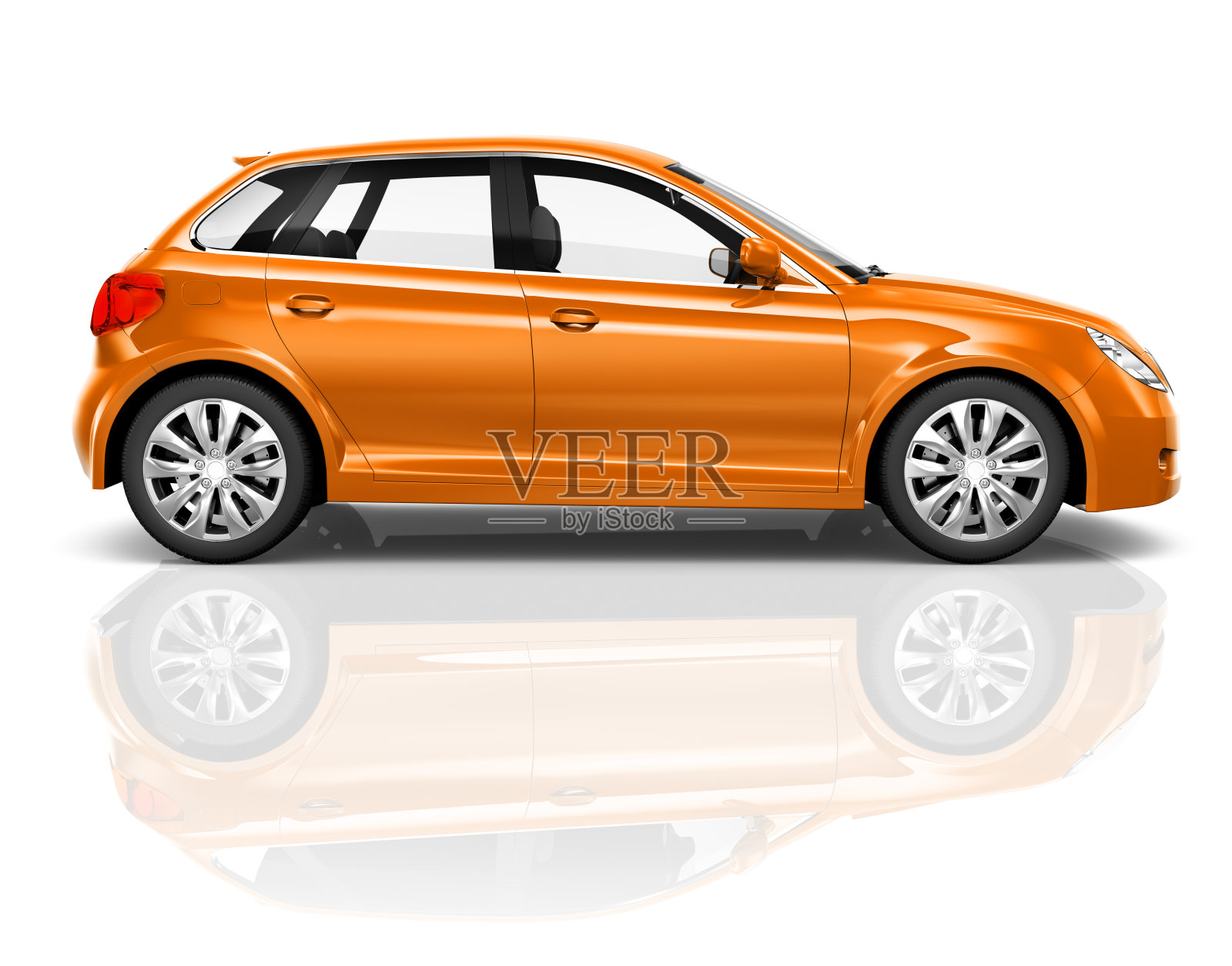 3D橙色轿车在白色背景照片摄影图片