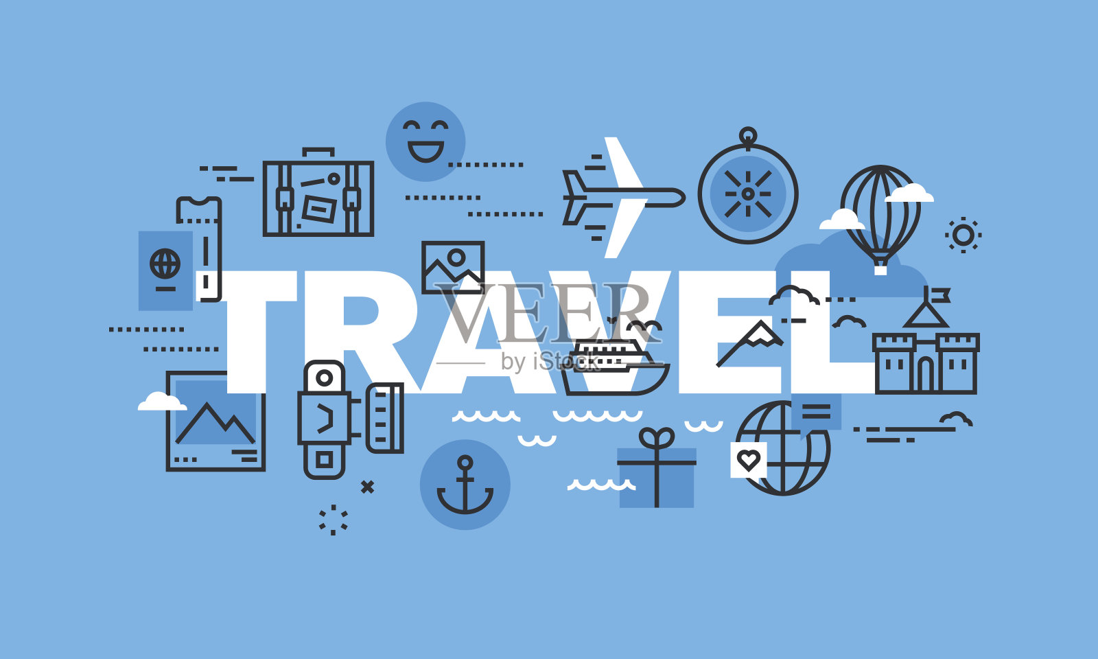 现代细线设计理念的旅游网站横幅插画图片素材