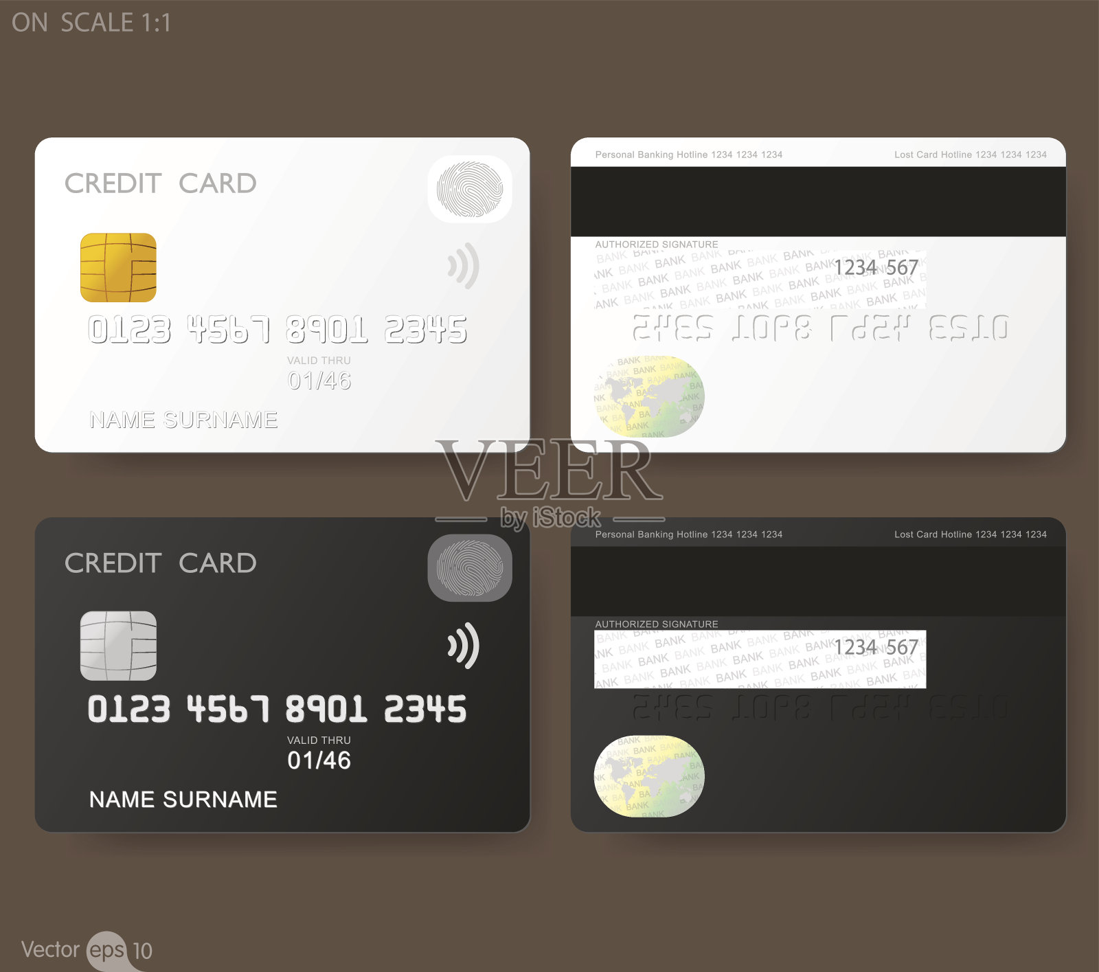 白色信用卡模板与指纹认证插画图片素材