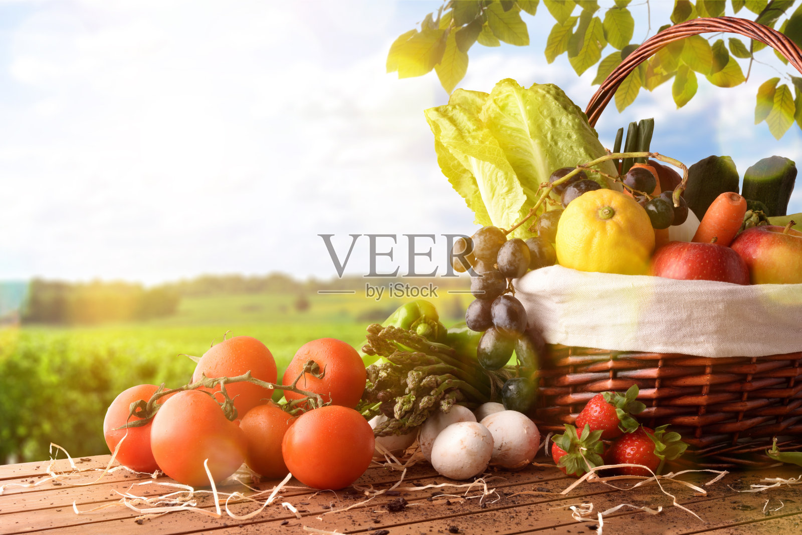 水果和蔬菜餐桌和作物景观背景横向照片摄影图片