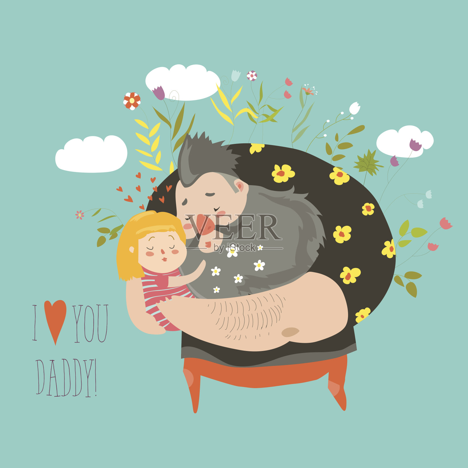 女儿拥抱父亲插画图片素材