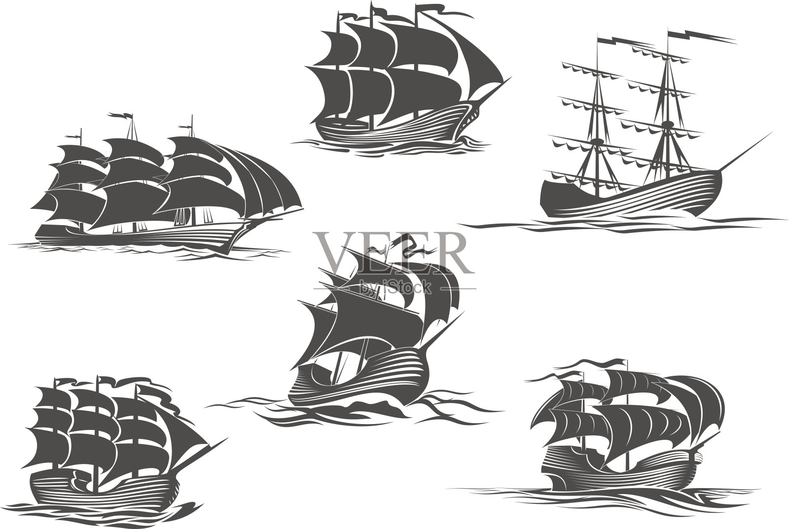 帆船、帆船、游艇和帆船图标插画图片素材