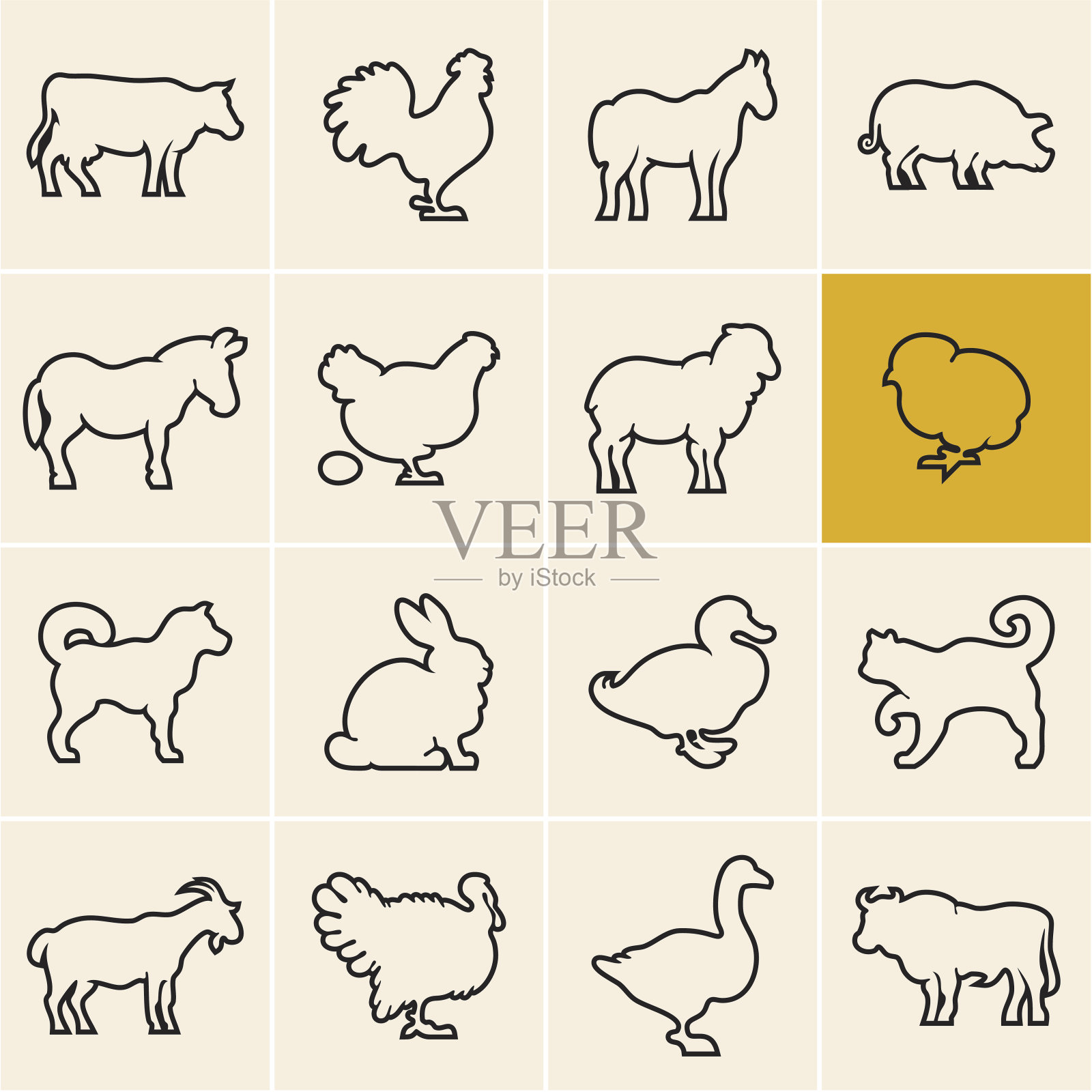 农场动物。动物图标轮廓。设计元素图片