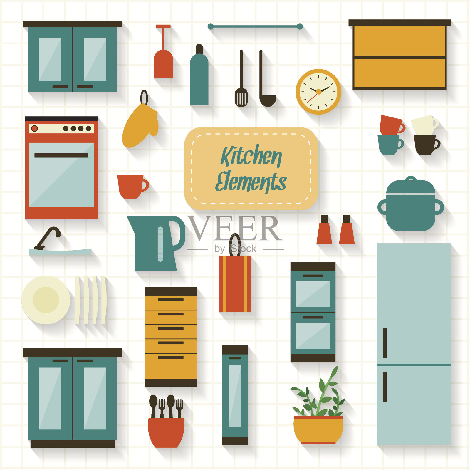 厨房元素图标集插画图片素材