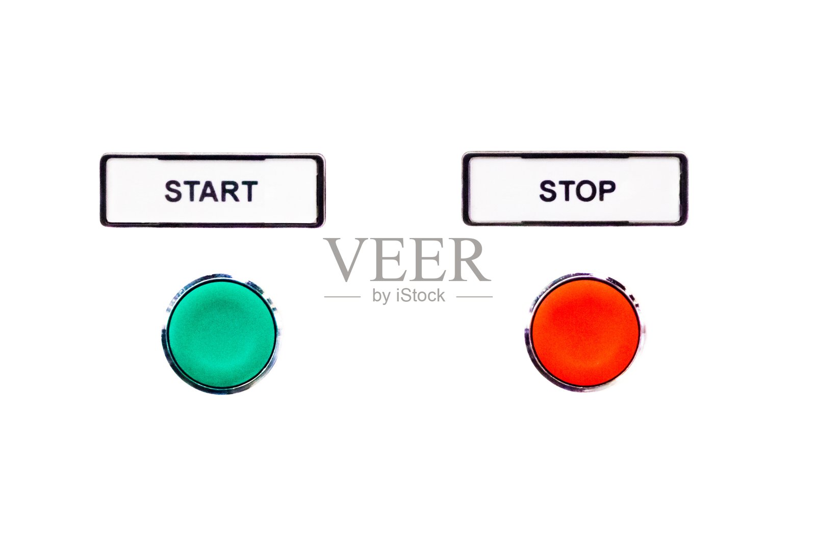 简单的圆形按钮绿色开始旁边红色停止按钮照片摄影图片