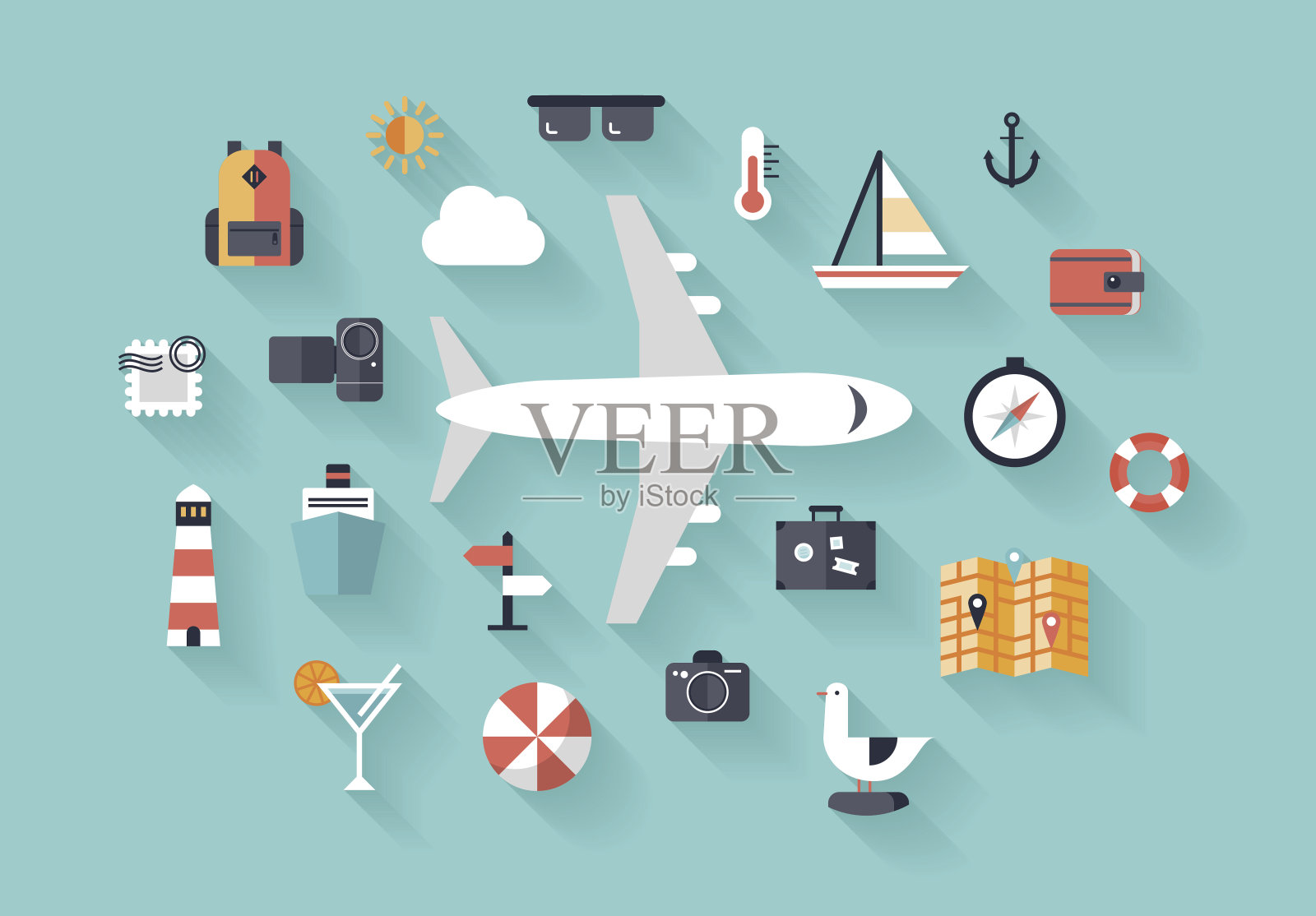 飞机旅行平面插图的概念图标素材