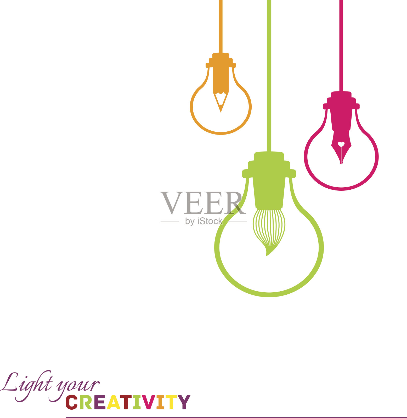 创意视觉化的灯泡和平面设计工具的背景插画图片素材