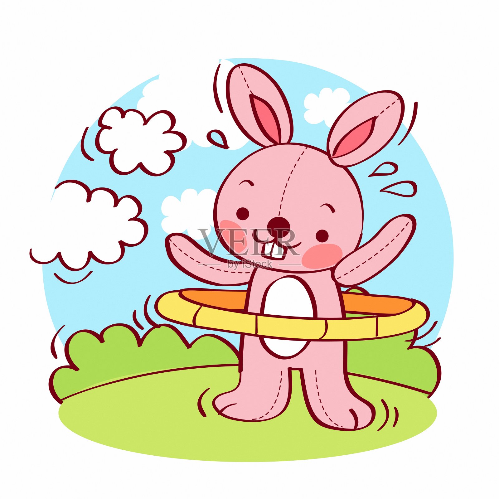 插图的兔子与呼啦圈插画图片素材