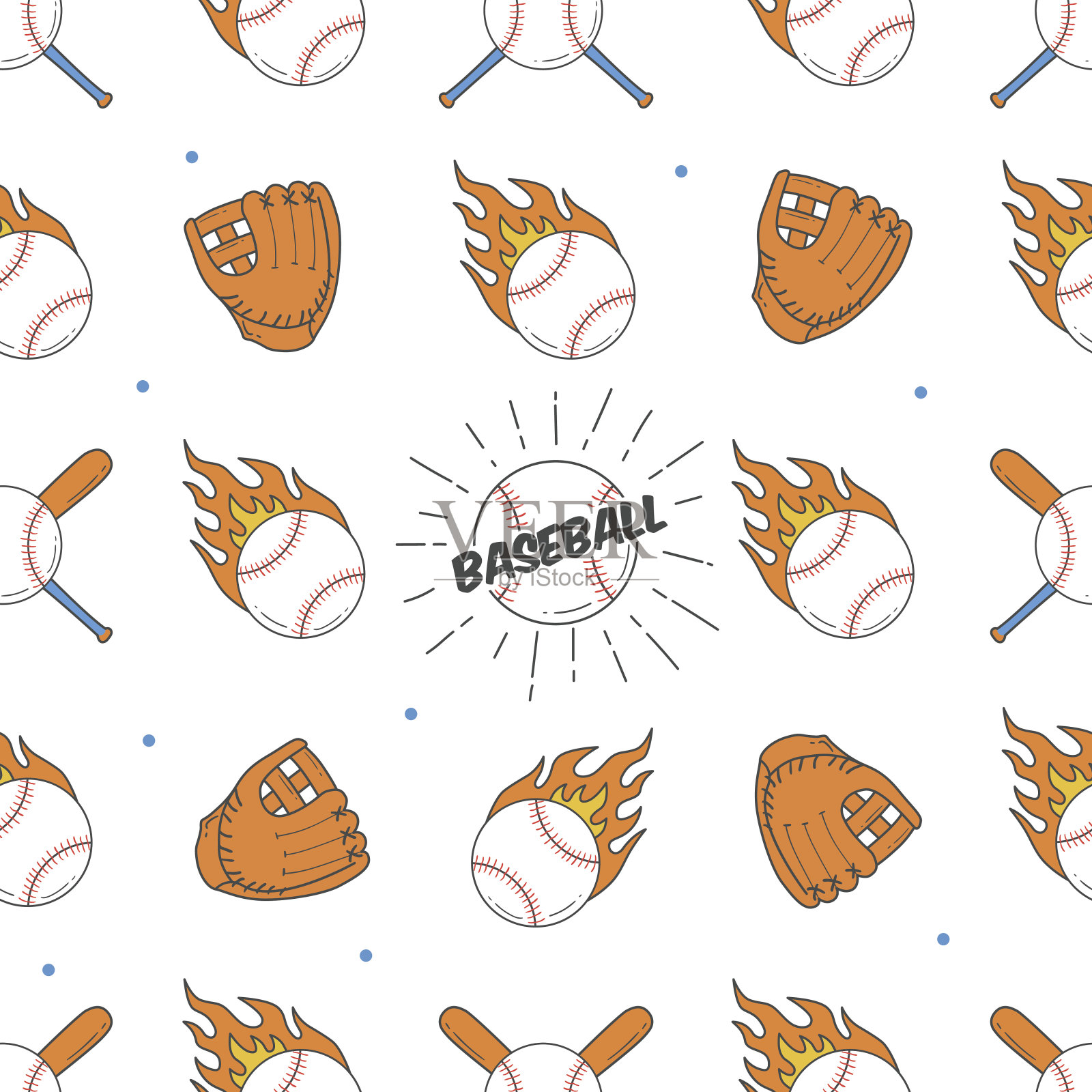 棒球无缝模式。球棒，球和手套图案插画图片素材