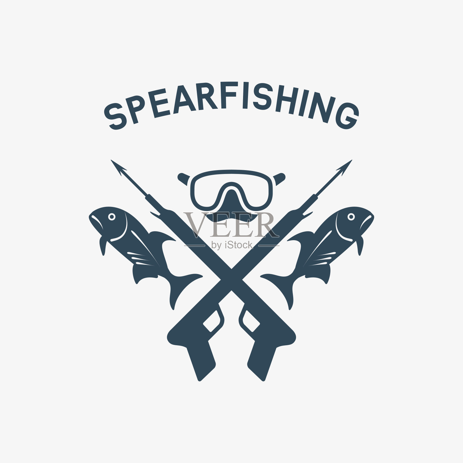 鱼叉钓鱼俱乐部概念设计。水下狩猎插画图片素材
