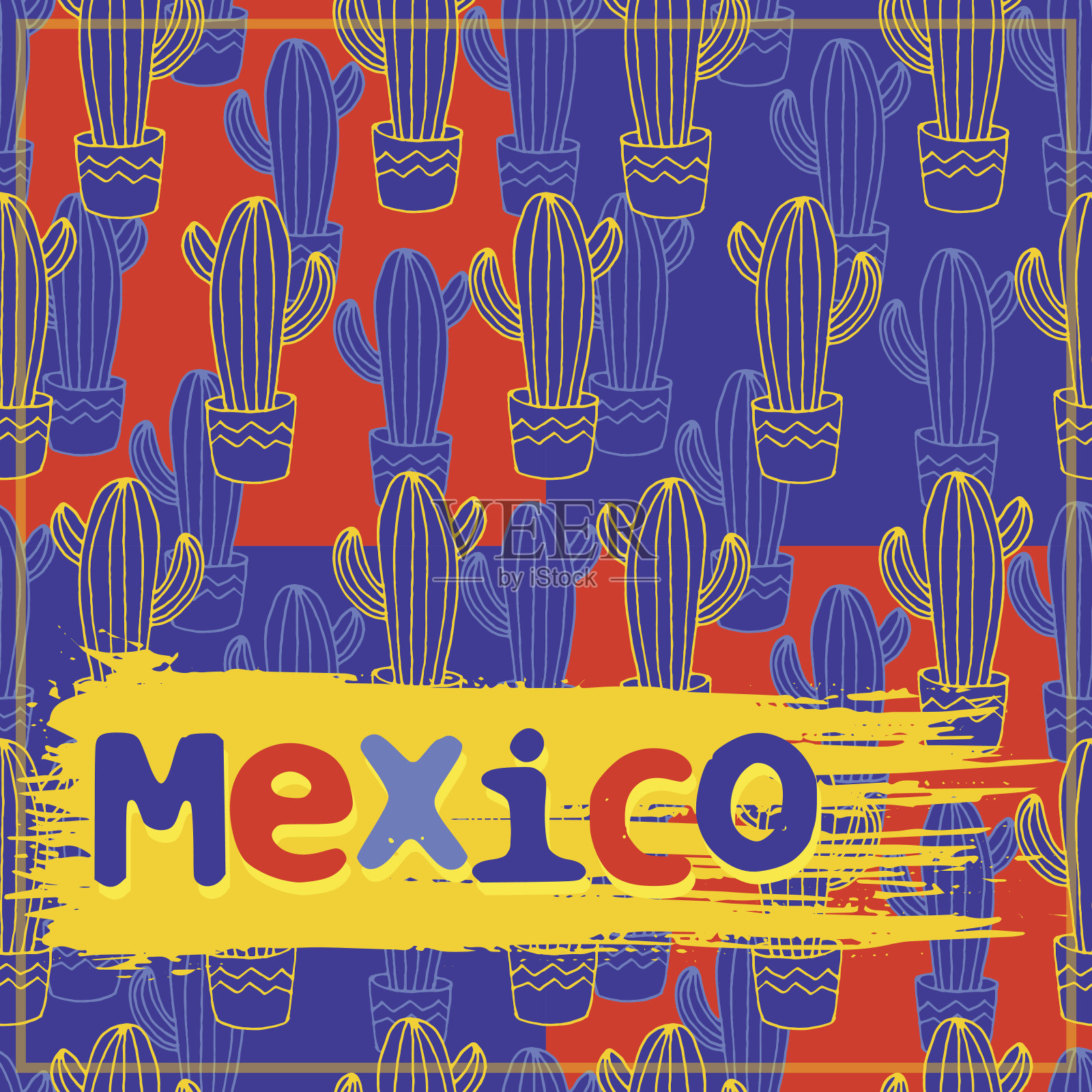 墨西哥矢量贺卡，用仙人掌无缝图案插画图片素材
