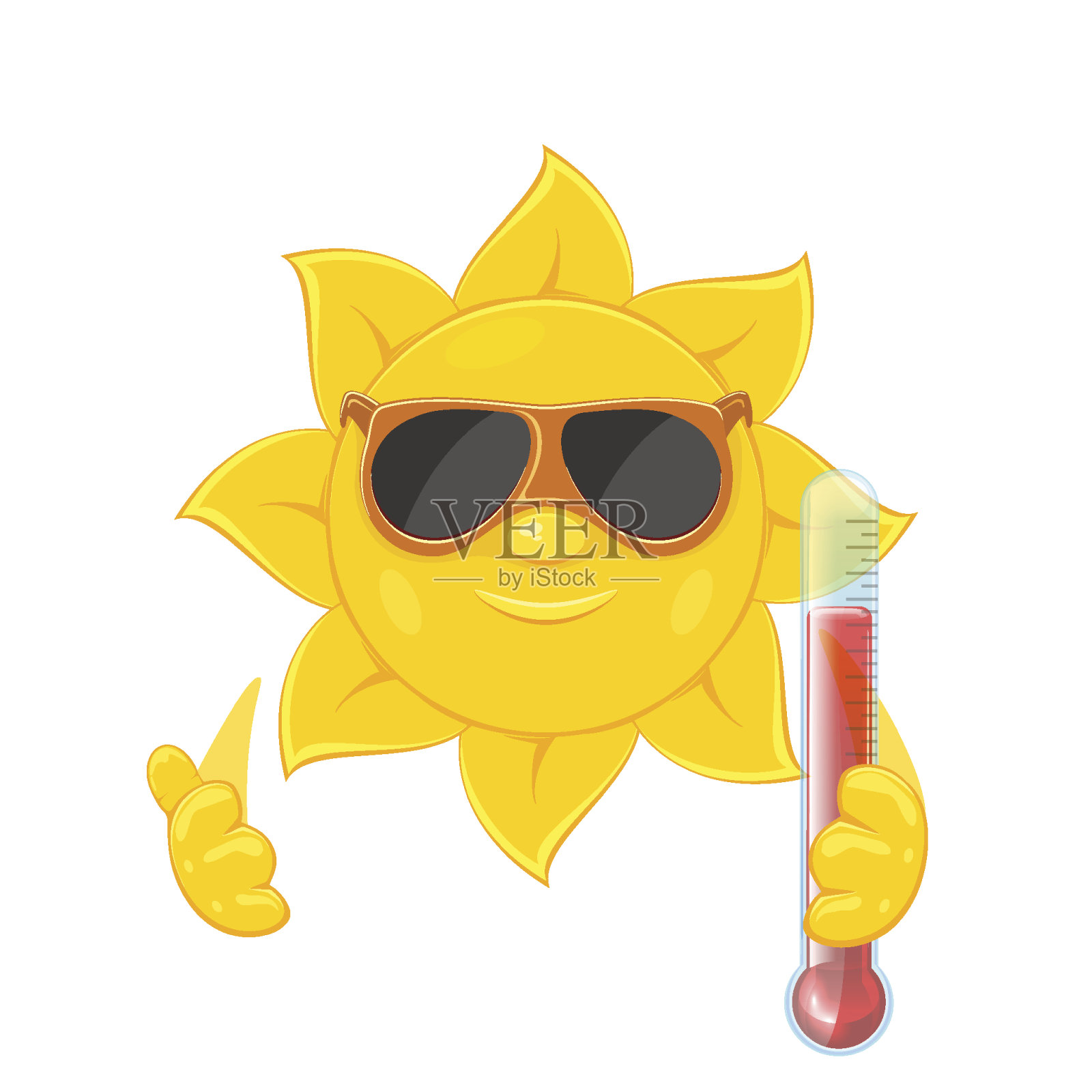 太阳与温度计在白色的背景插画图片素材