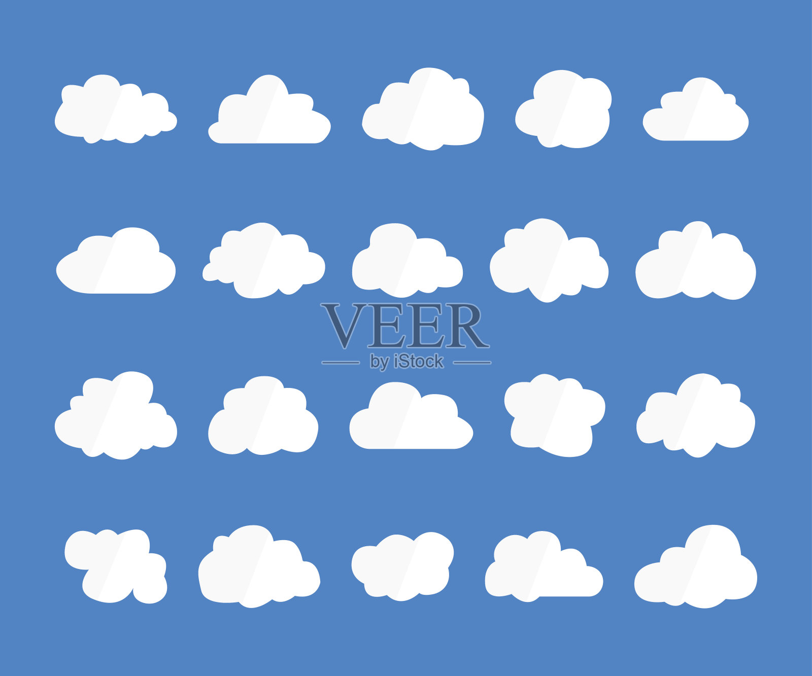 蓝色背景上的向量云集合插画图片素材