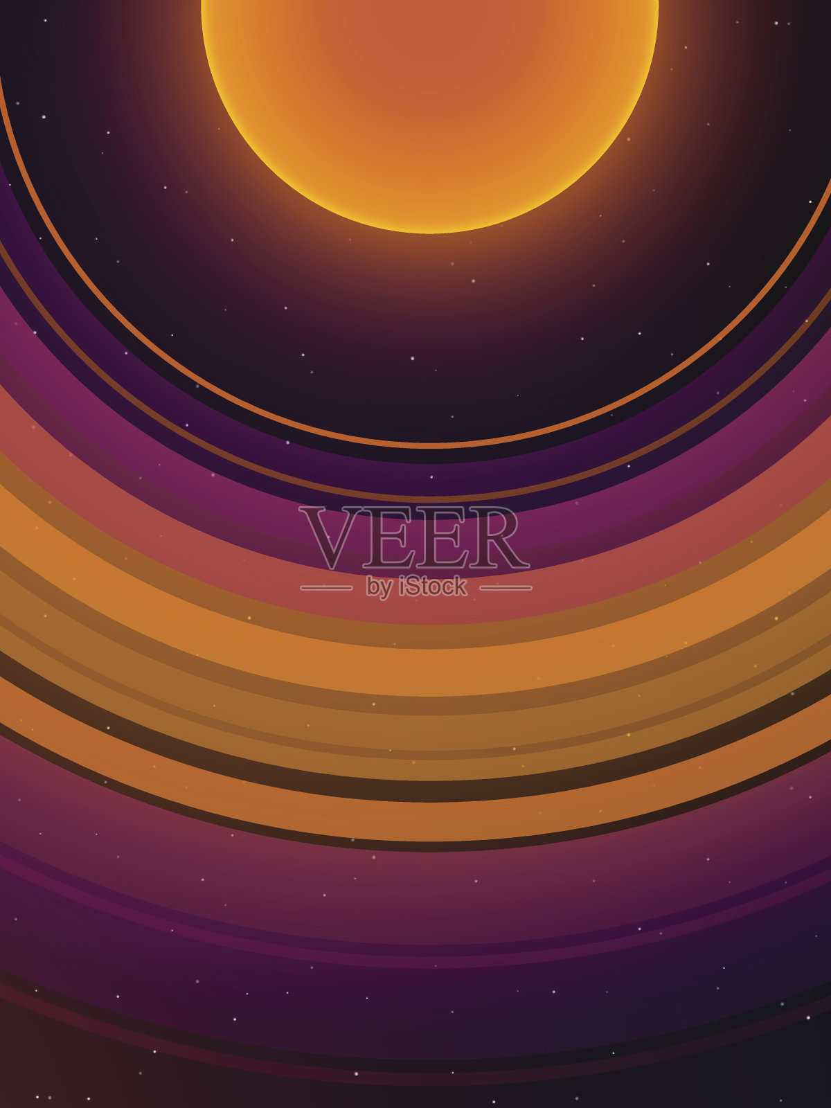 橙色的行星，有着巨大的橙色环系统插画图片素材