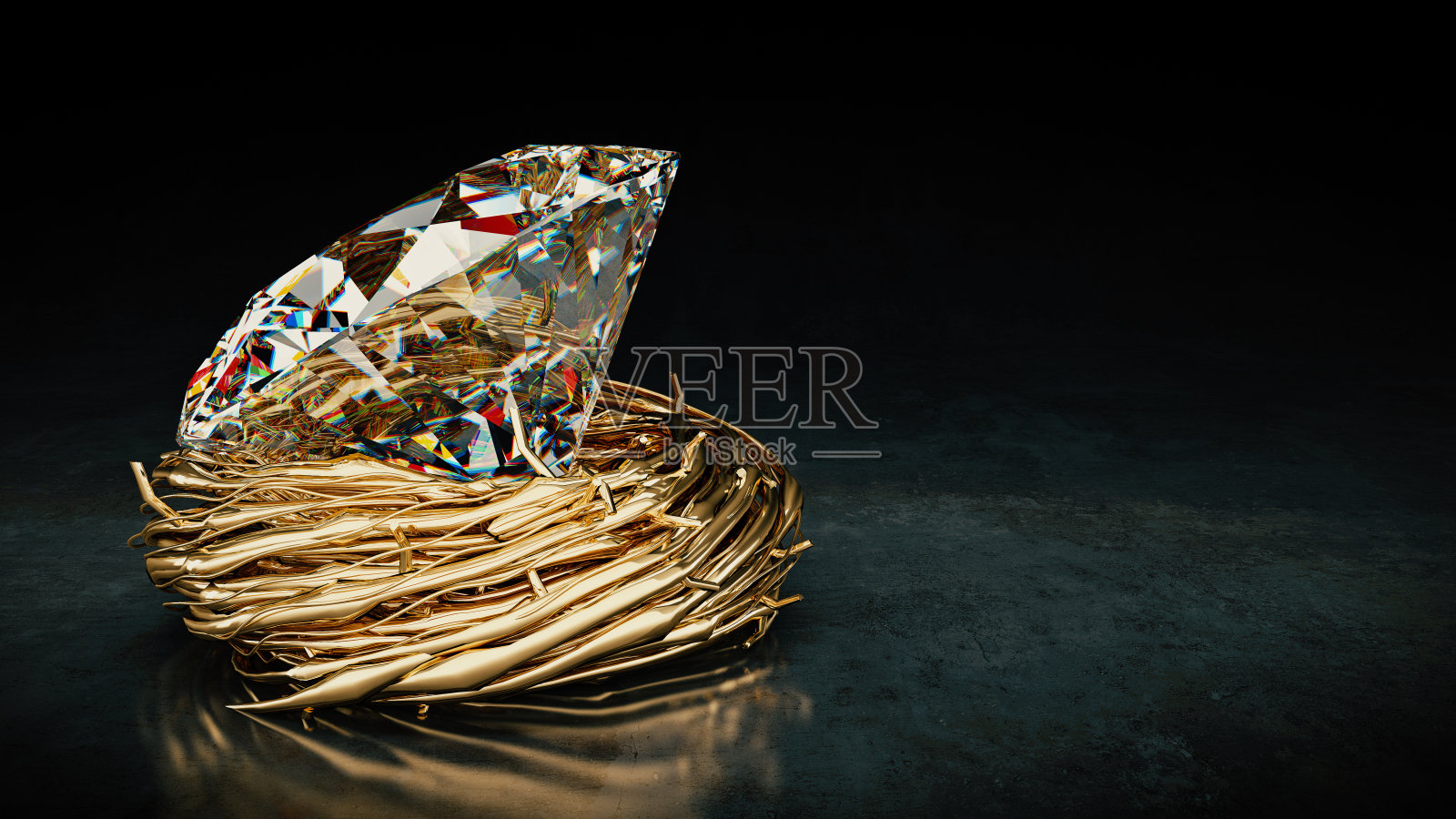 鸟巢里有一颗大钻石。三维渲染照片摄影图片