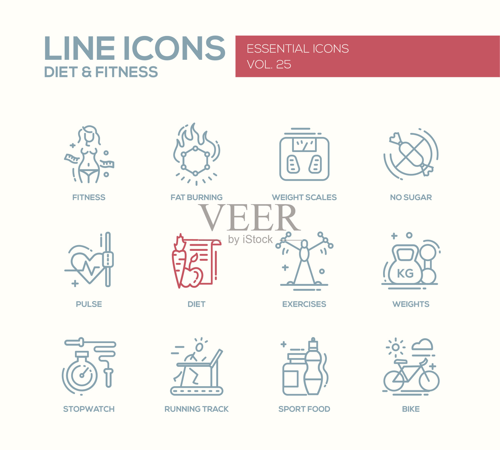 饮食和健身系列设计图标集图标素材
