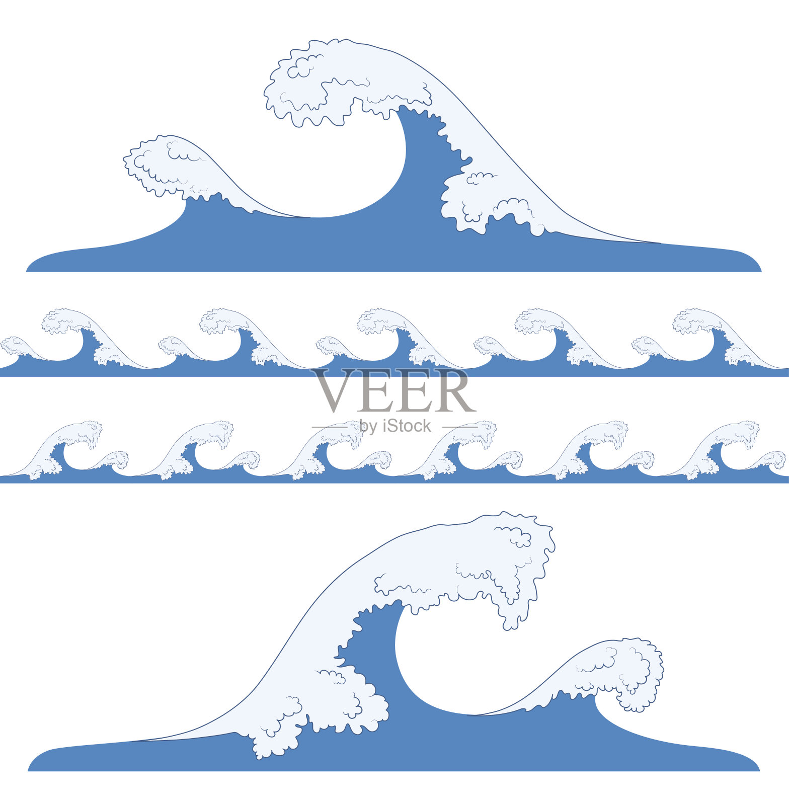 海浪的飞溅。海啸，天衣无缝的蓝色海浪插画图片素材