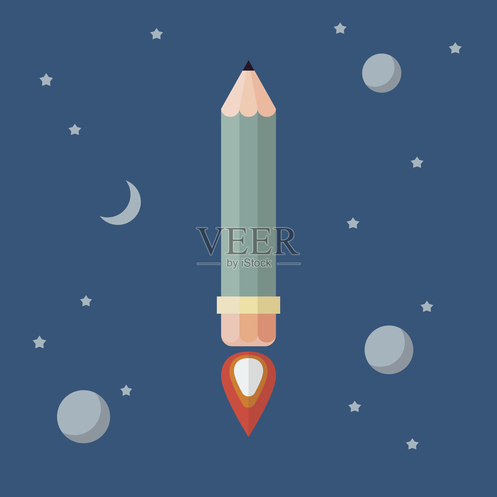 铅笔火箭飞向太空插画图片素材