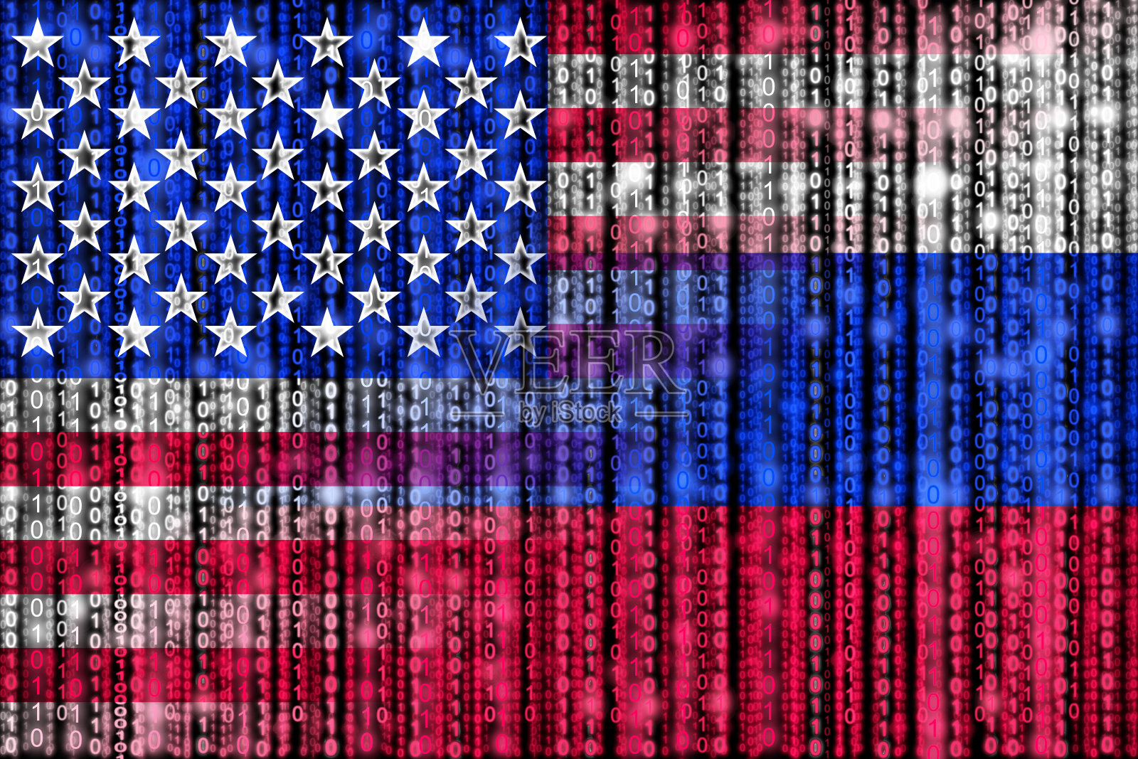 美国数字旗帜演变成俄罗斯二进制旗帜照片摄影图片
