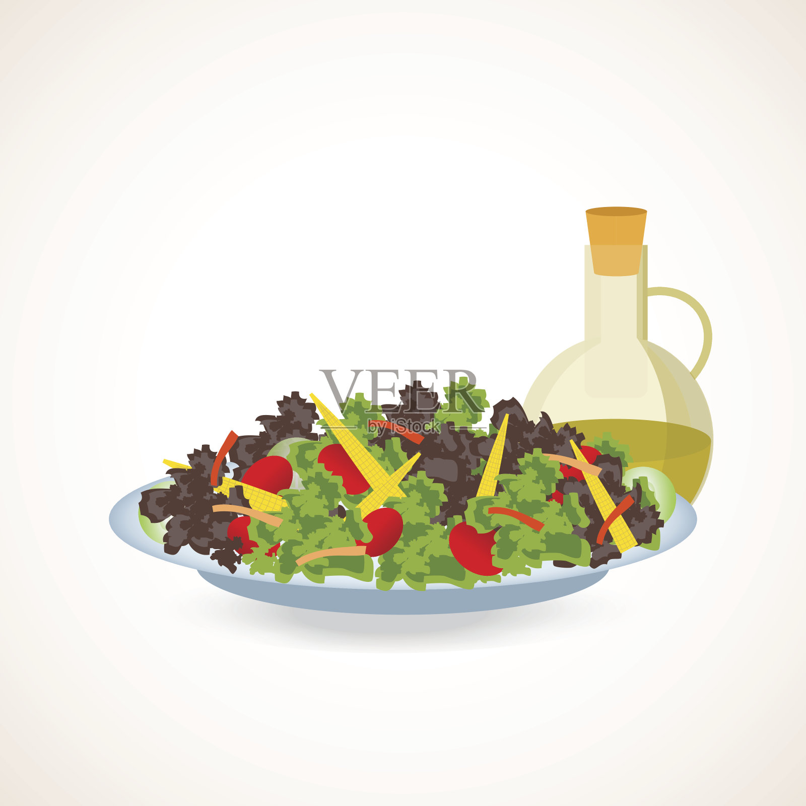 新鲜蔬菜和绿叶沙拉。插画图片素材